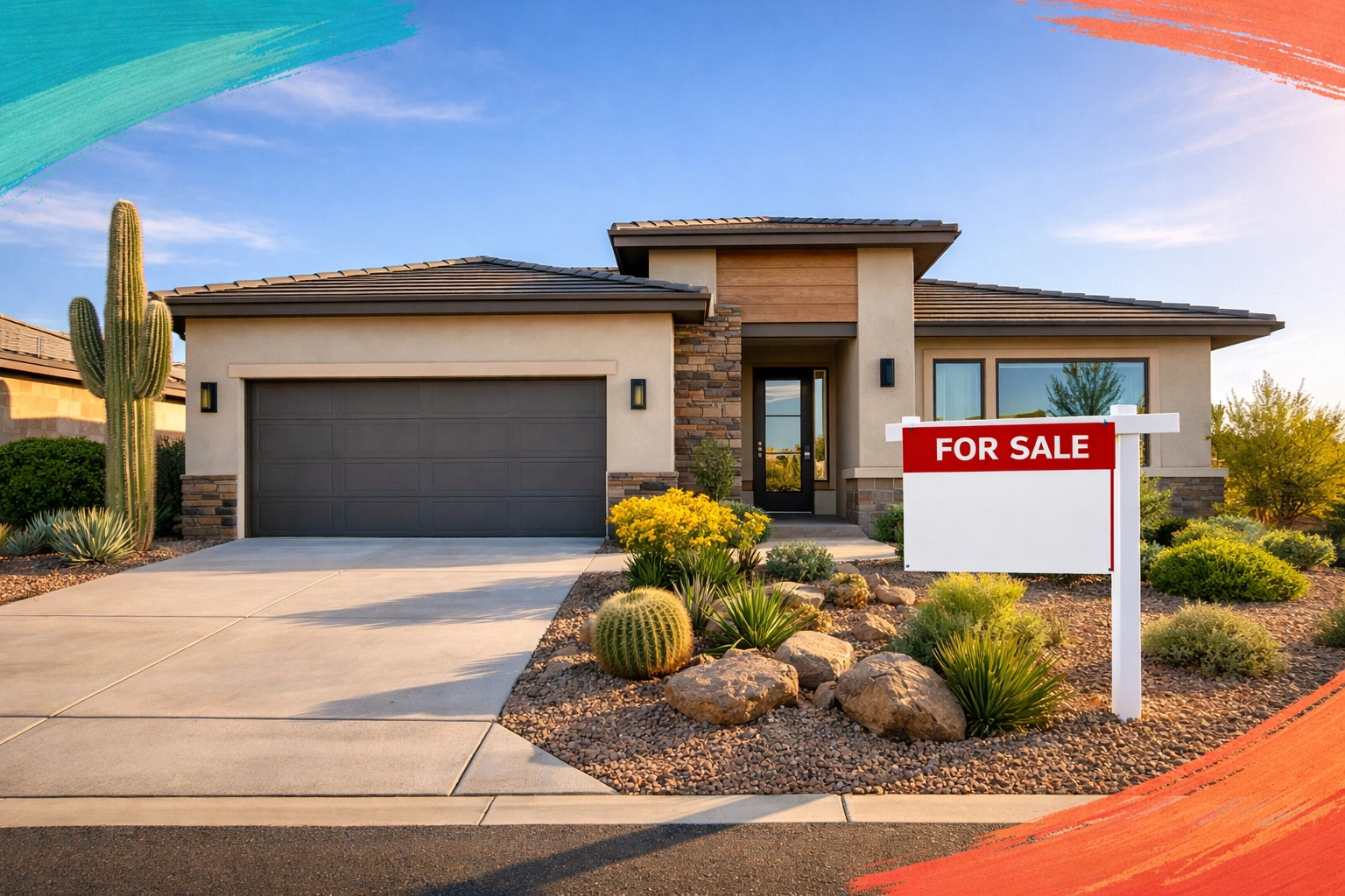 Modern West Valley home with for sale sign ready for flat fee listing in Buckeye or Surprise