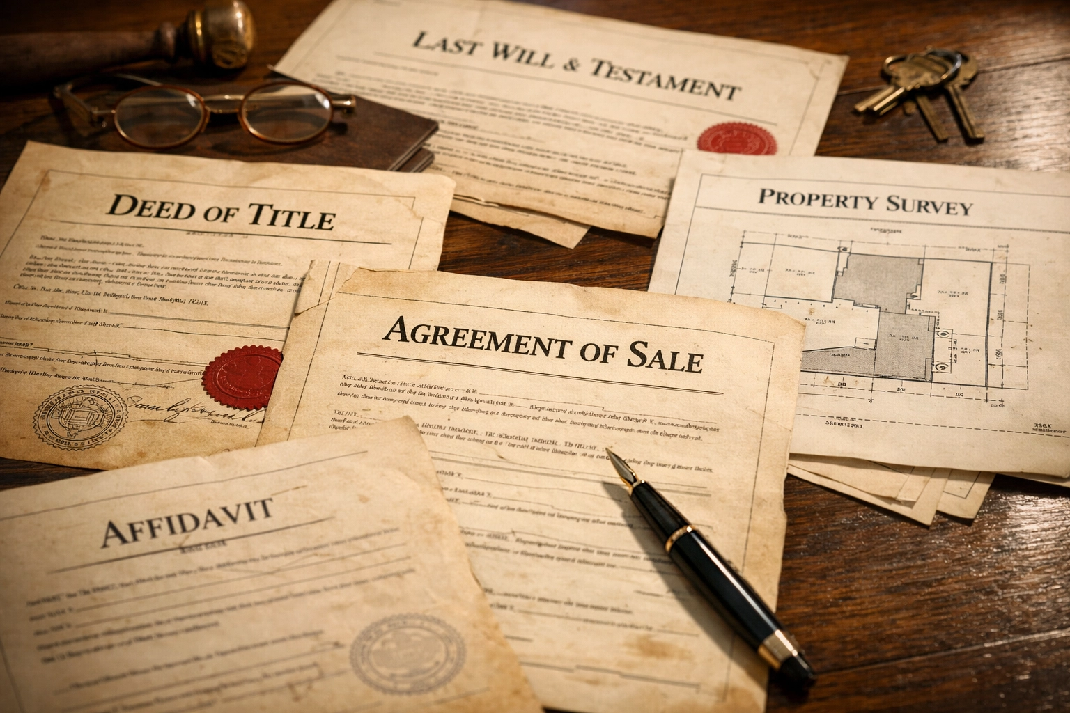 Property lien documents and legal paperwork on desk before Nashville home sale closing