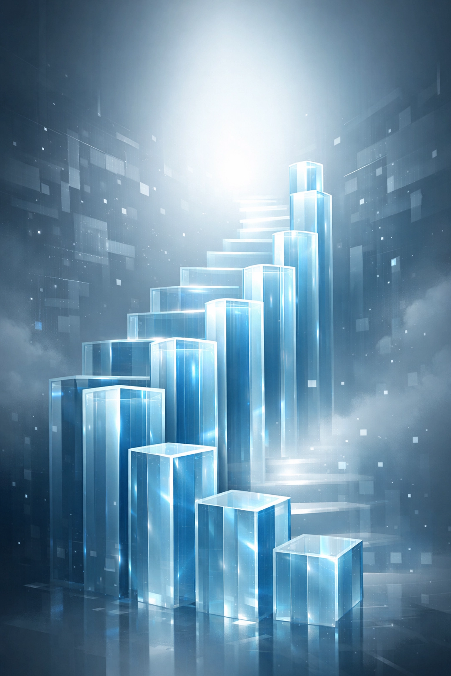 Translucent pillars forming an upward path symbolizing small business growth through managed IT.