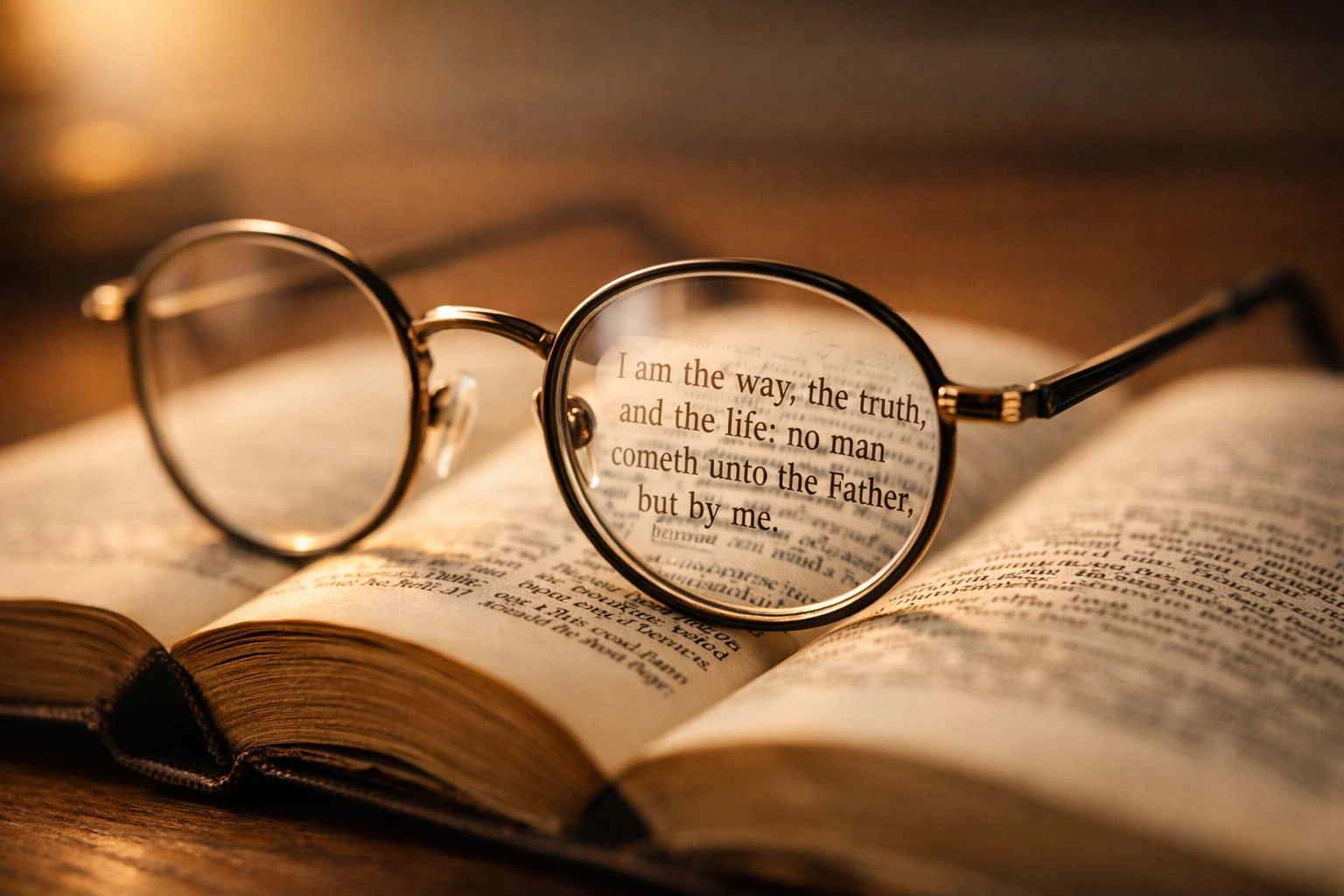 Glasses resting on an open Bible, symbolizing biblical discernment and filtering news through God's Word.