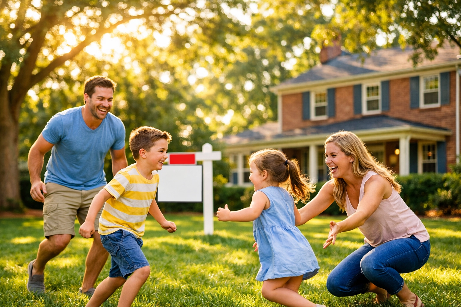 A happy family in the backyard of a sold North Carolina home in the Triad area. A happy family in the backyard of a sold North Carolina home in the Triad area.
