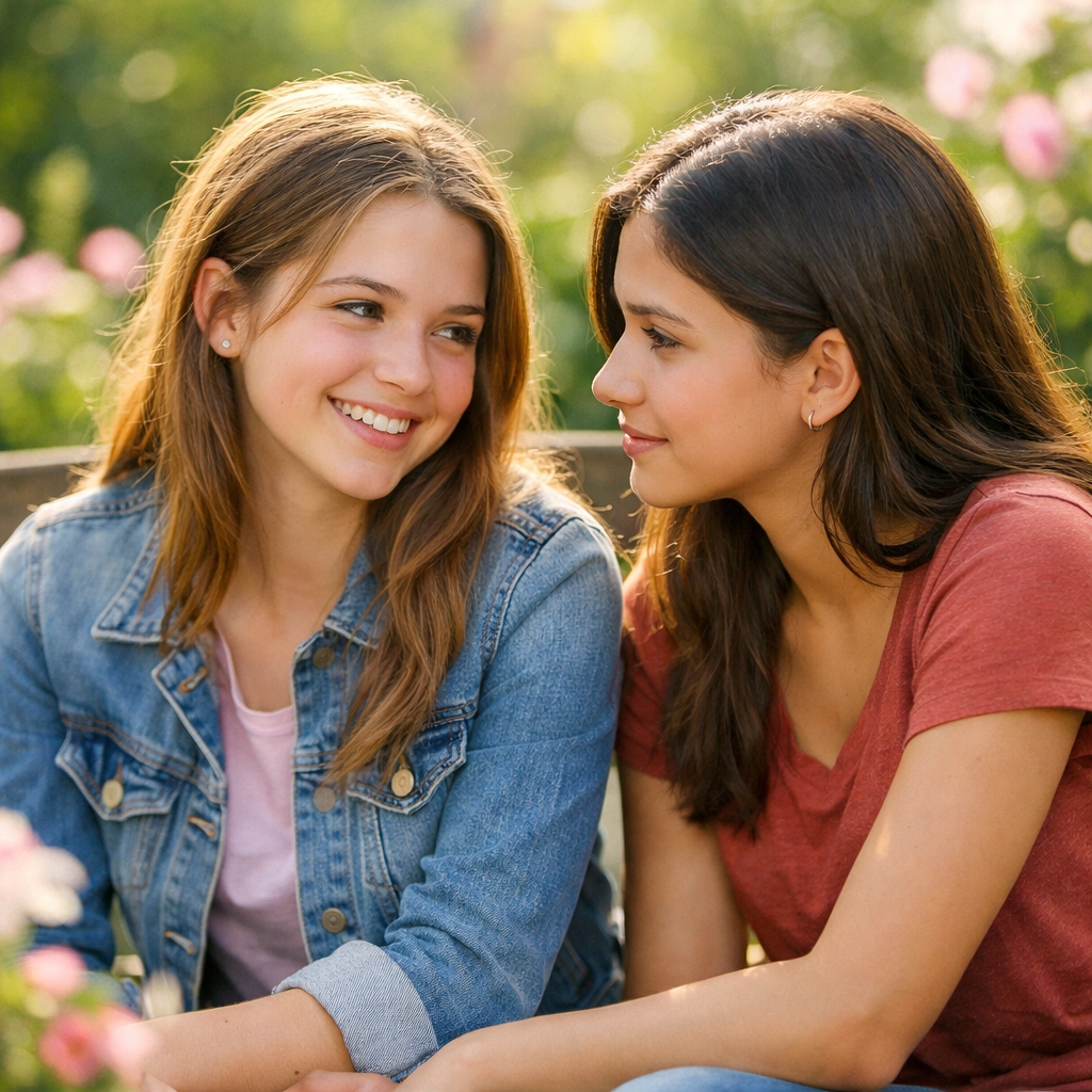 Teenage girls bonding in a supportive girls-only behavioral health residential program.