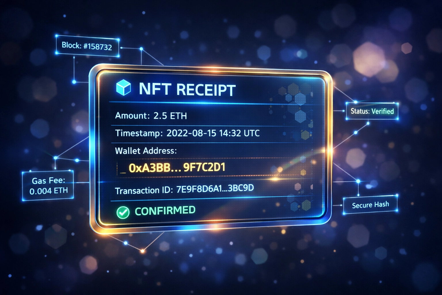 NFT receipt for merchant accounting with blockchain transaction data and immutable payment records