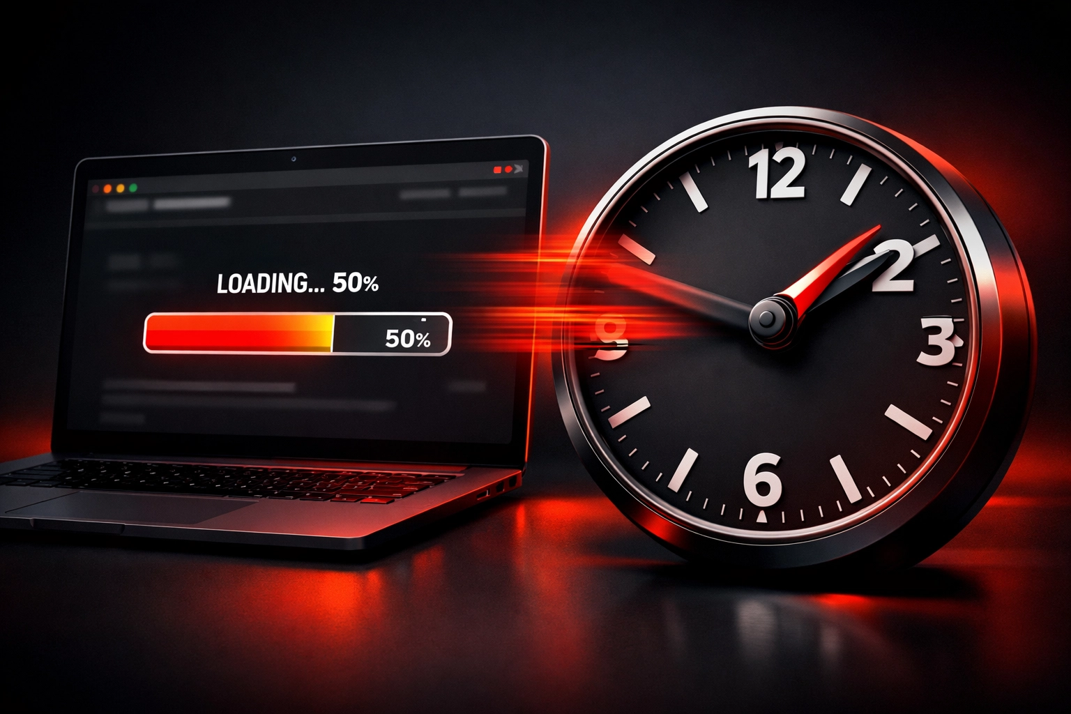 Laptop showing slow website loading bar demonstrating poor page speed performance