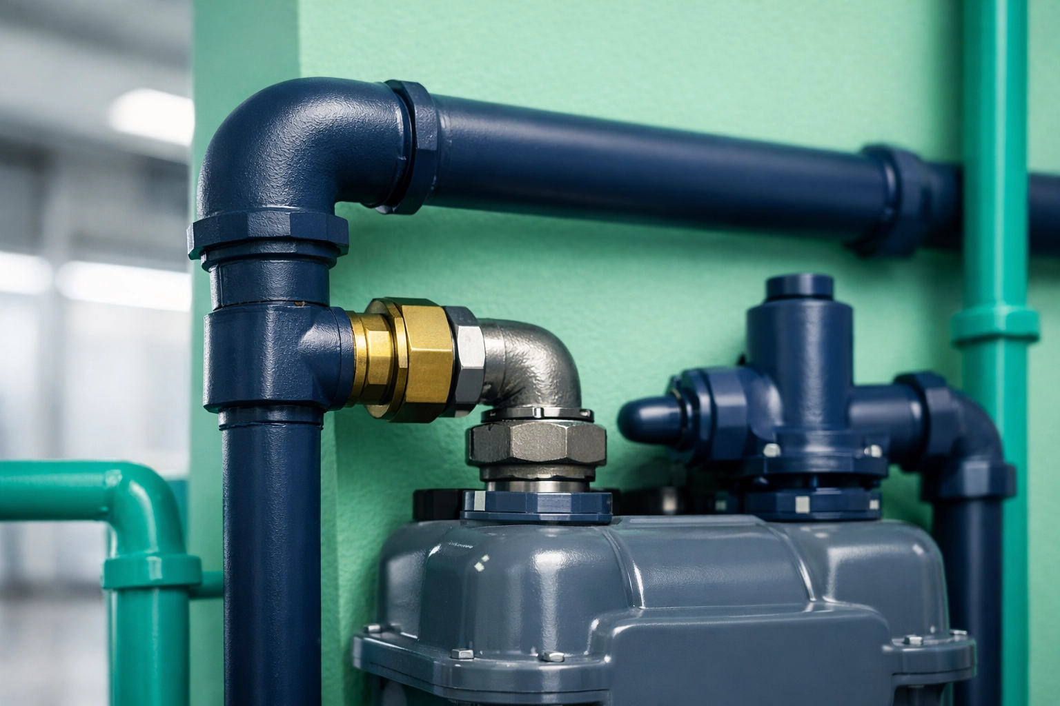 Modern business gas meter installation showing the supply point for a commercial property.