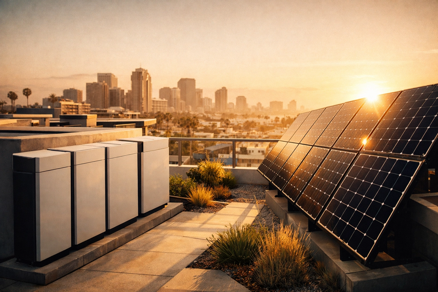 Solar battery backup in San Diego integrated on a commercial multifamily rooftop for NOI expansion.