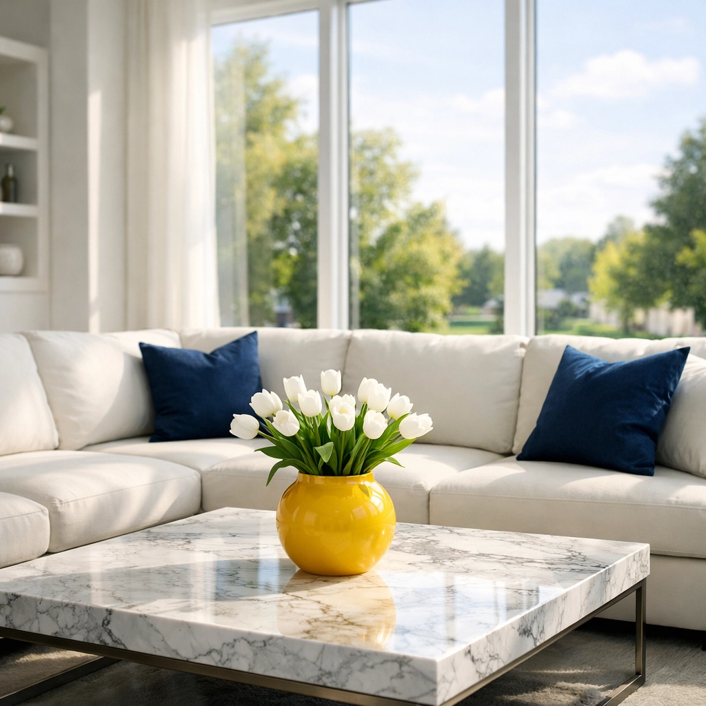 A bright, clean Westborough living room showcasing the peace of mind from weekly house cleaning.
