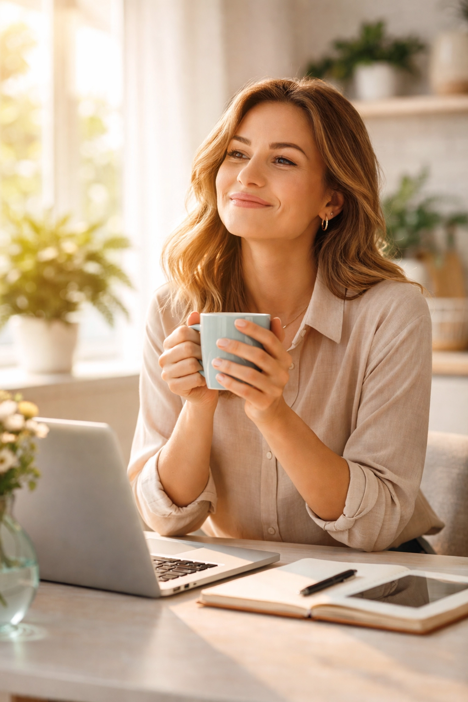 Independent cleaning professional relaxing at home after focusing on skilled work, not marketing