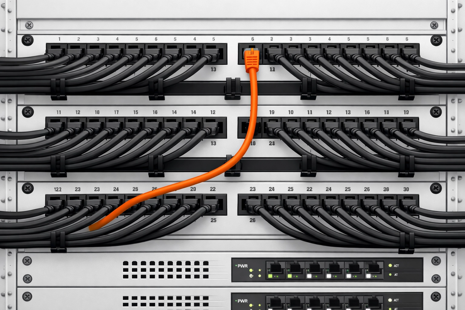 Professionelle Netzwerkverkabelung und Patchpanel für eine stabile Smart Home Infrastruktur in Wien.