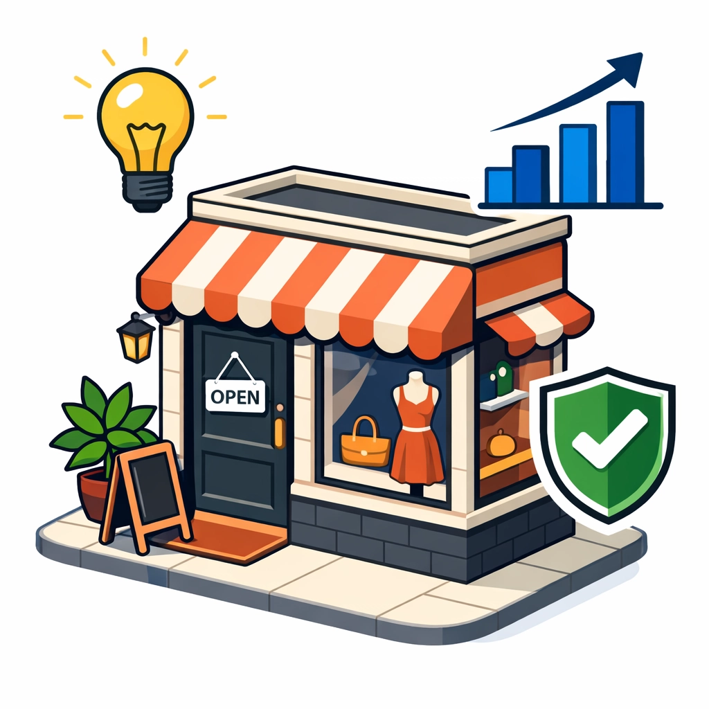 Small business tax planning illustration showing growth icons and strategy to maximize tax refund and protect assets.