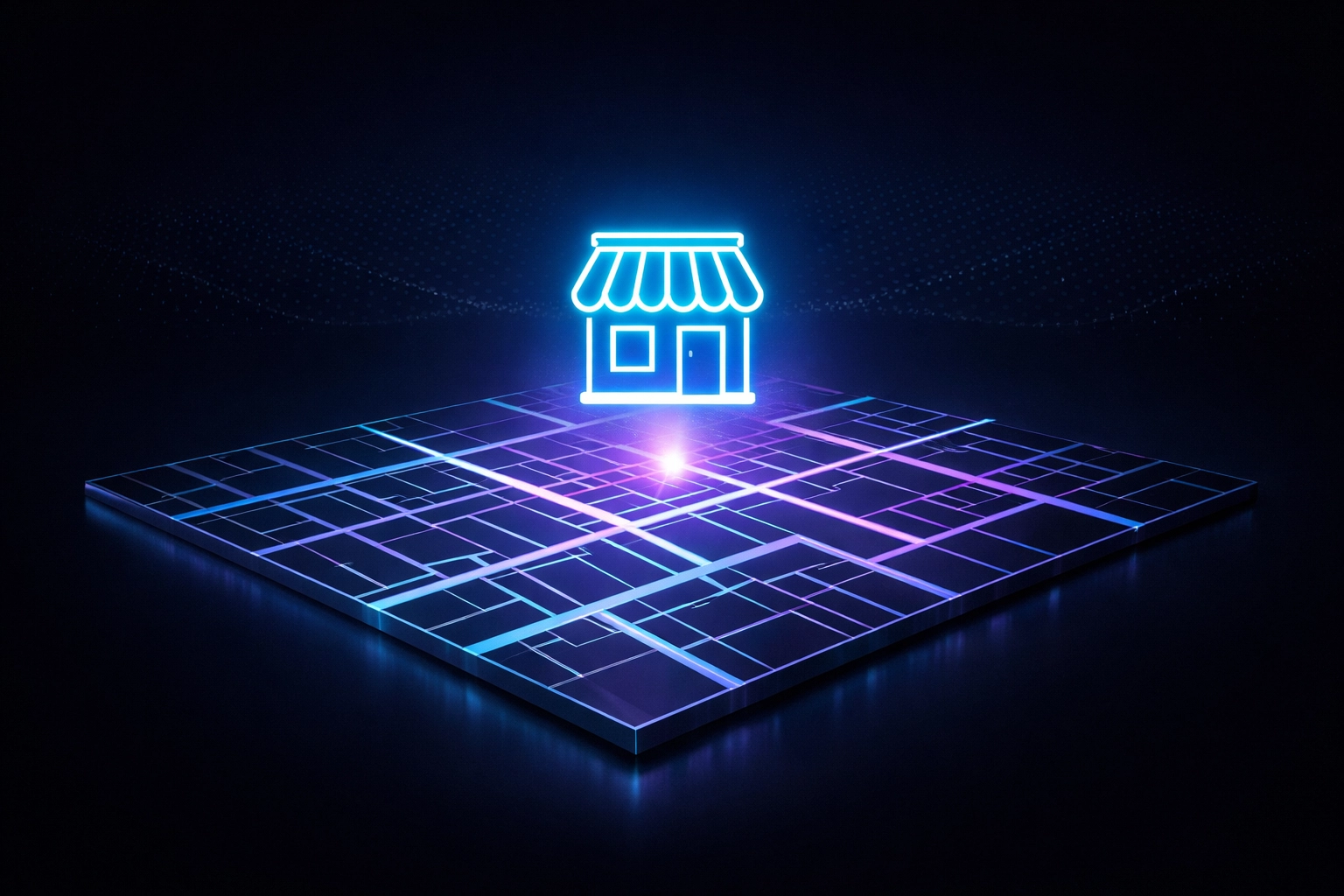 A digital local map with a glowing shop icon symbolizing optimized Google Business Profile rankings.