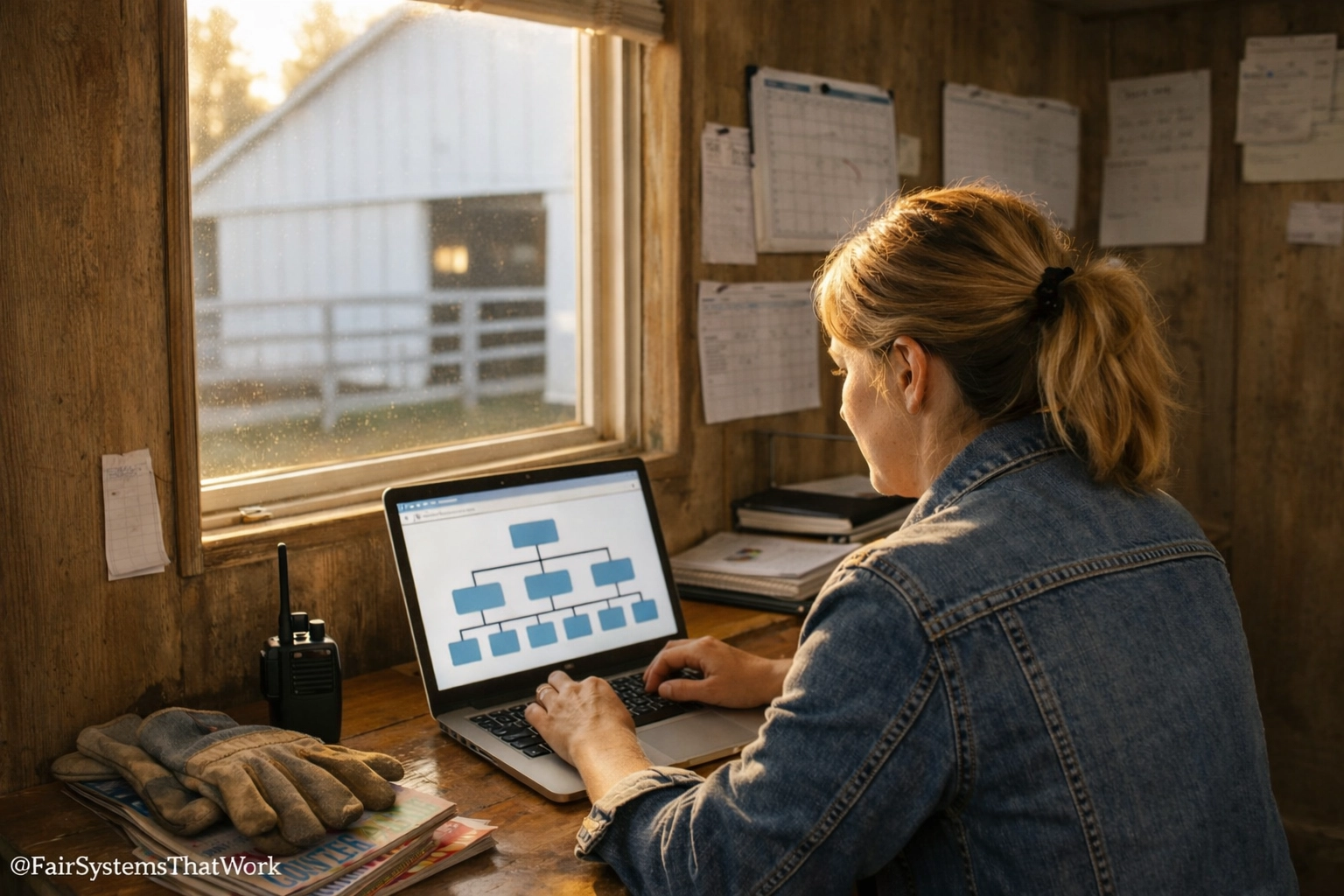 Ag society leader reviewing a board of directors roles and responsibilities chart to improve fair governance.