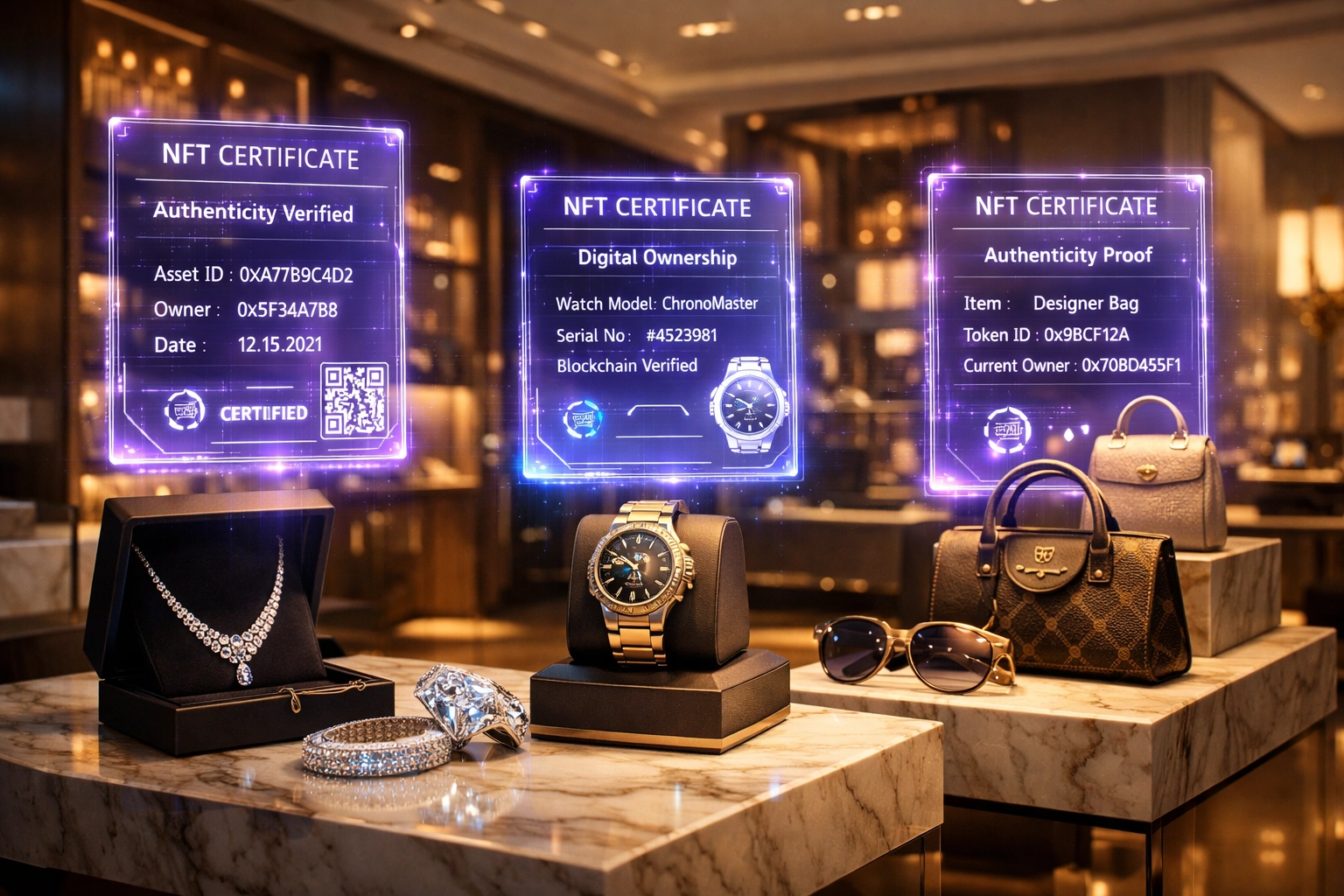 Luxury retail products with NFT receipt authentication certificates for provenance tracking