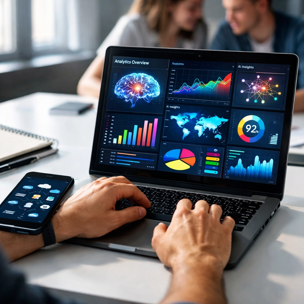 Student working on data analytics and AI project for hands-on technical learning