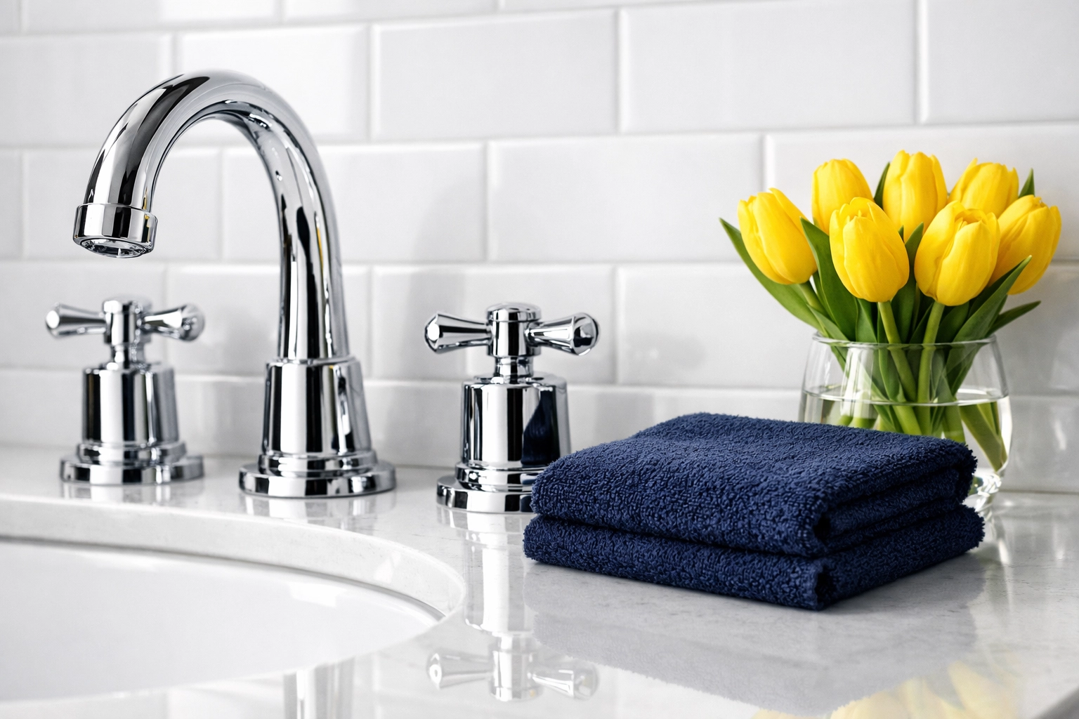 Sparkling clean bathroom vanity showing the high-quality results of professional house cleaning Pepperell MA.