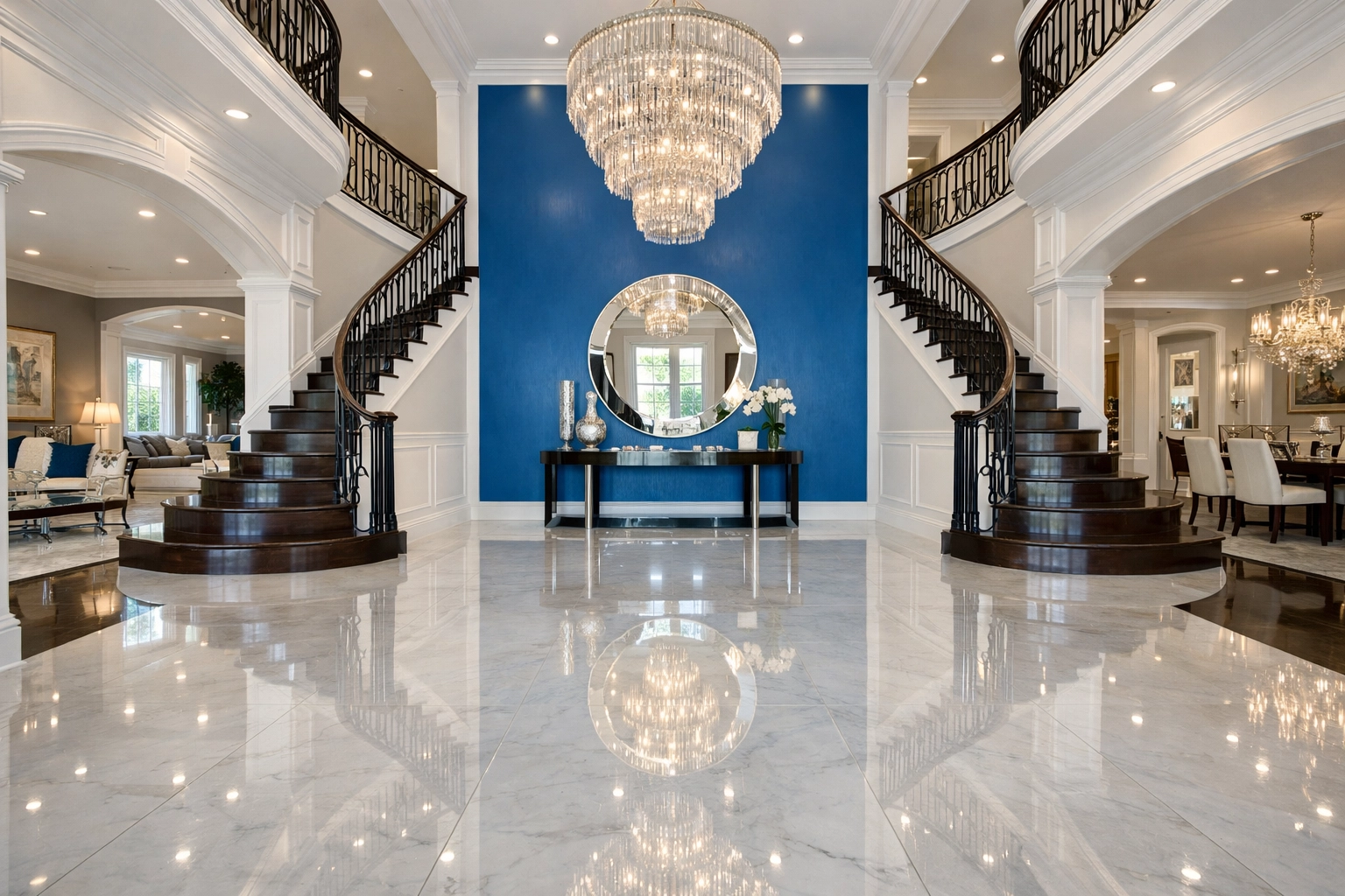 Gleaming marble foyer floors after a deep cleaning by professional cleaners in Leominster MA.