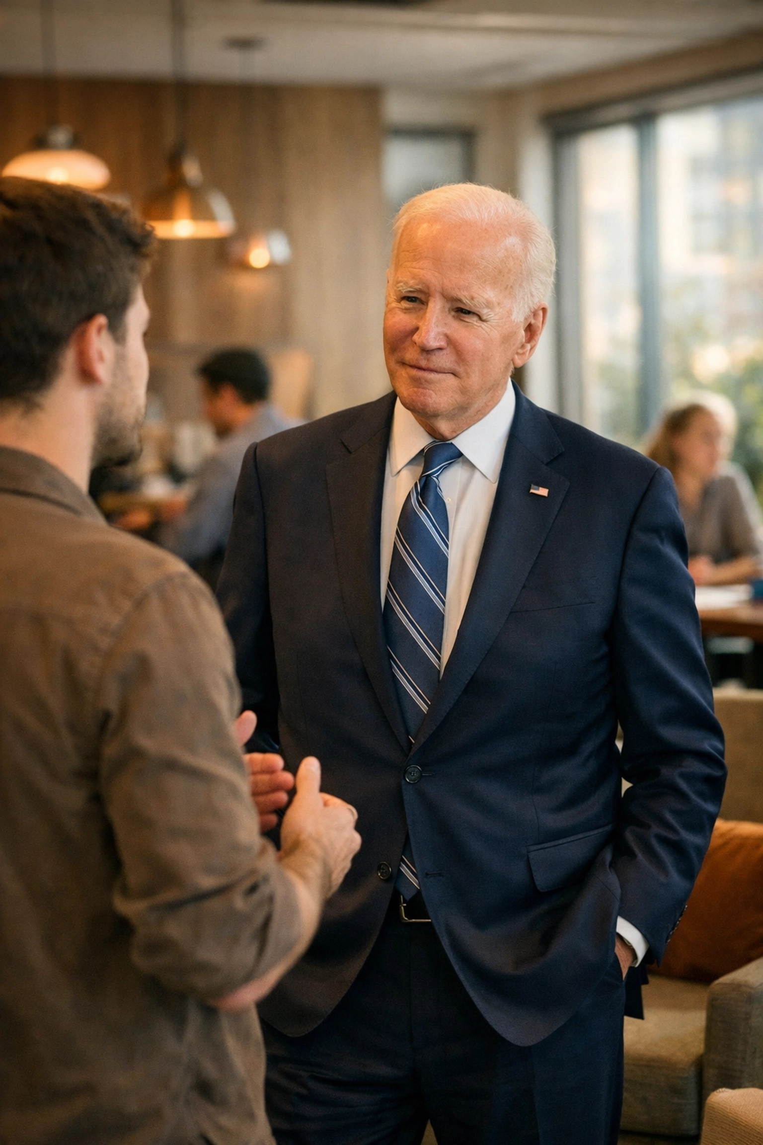 Leader demonstrating attentive listening and presence with an employee, fostering a culture of ownership and connection.