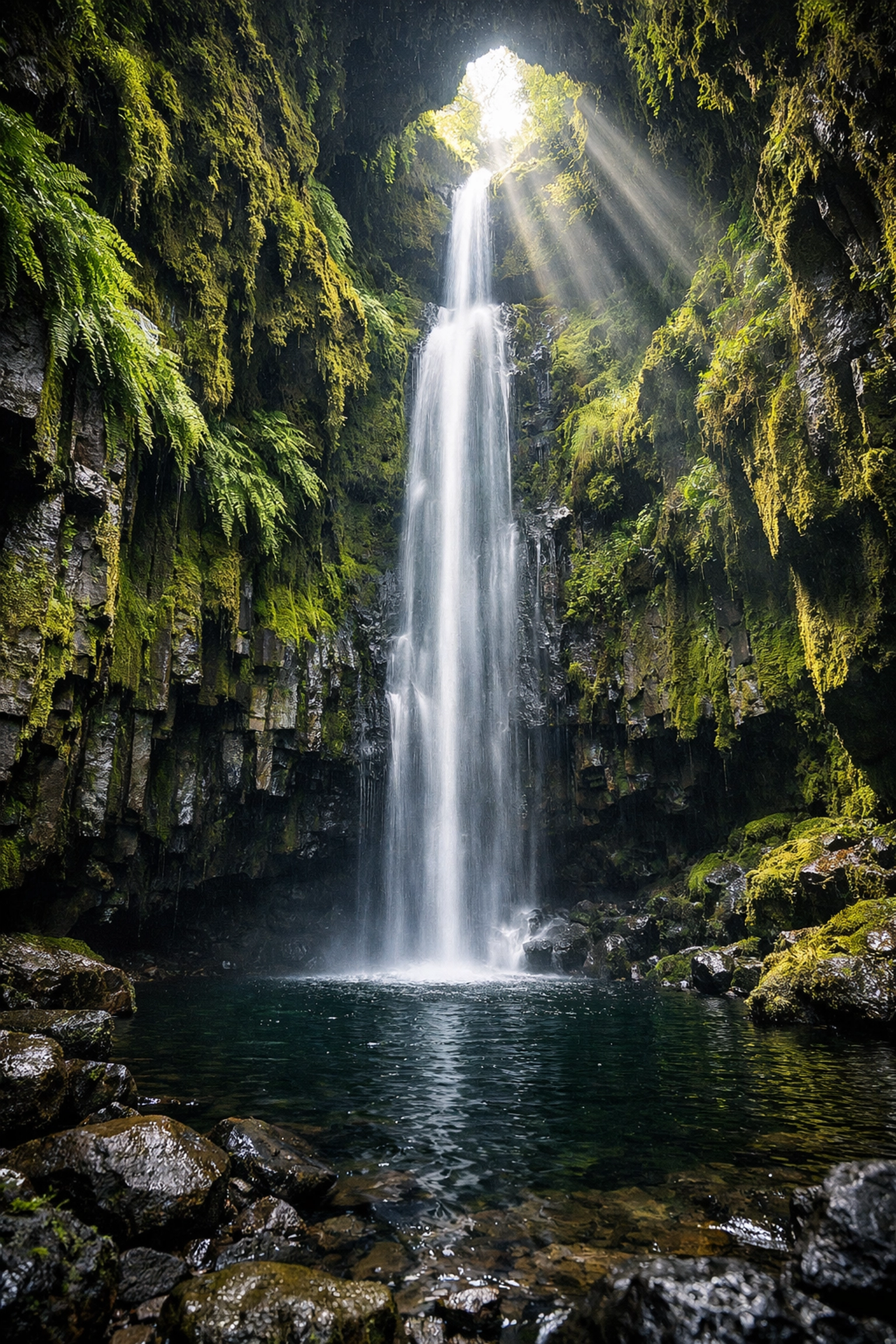 Hidden Iceland waterfall in mossy canyon, epic nature landscape photo location inspiration