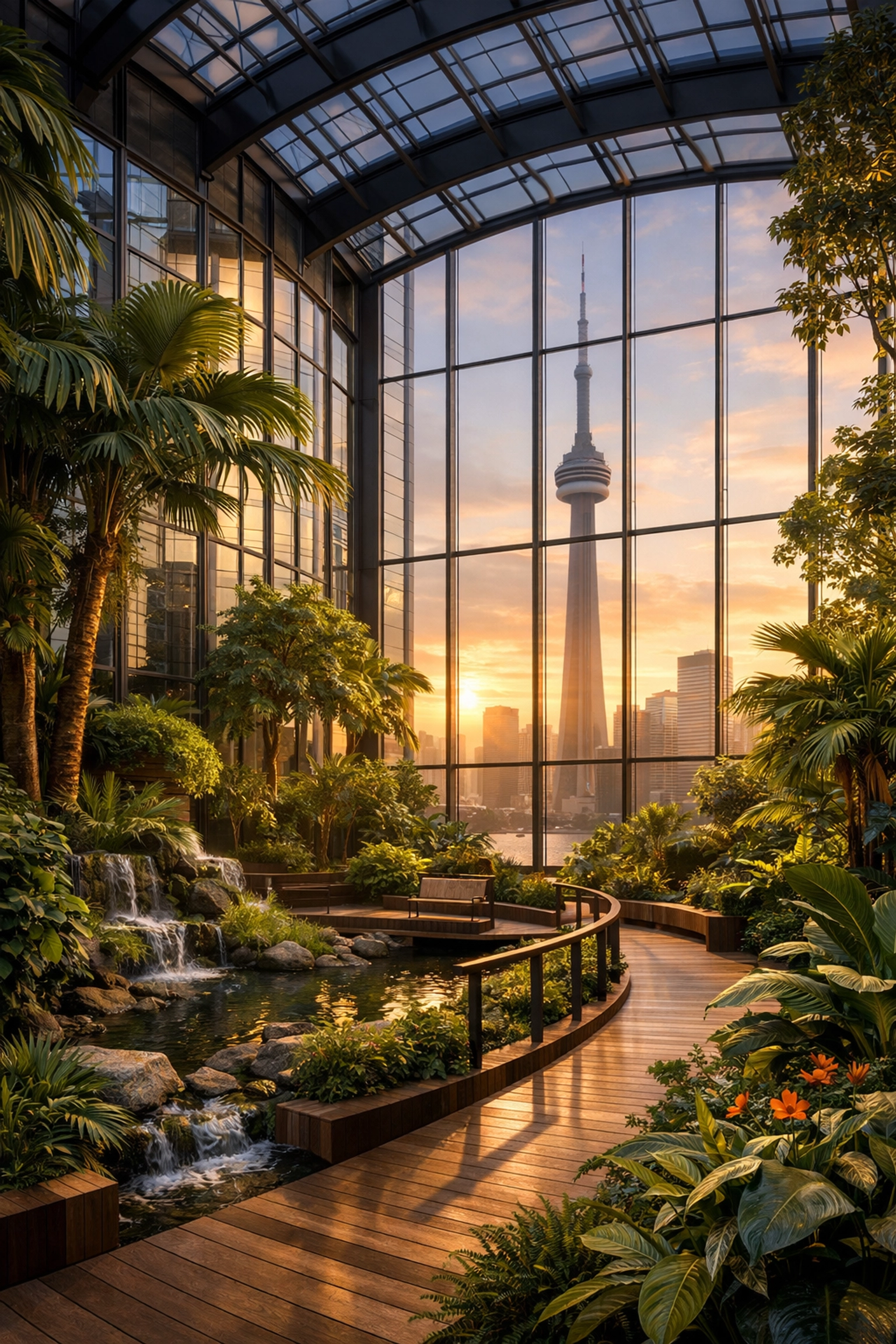 Thriving indoor garden in a Toronto skyscraper symbolizing long-term organic SEO growth.