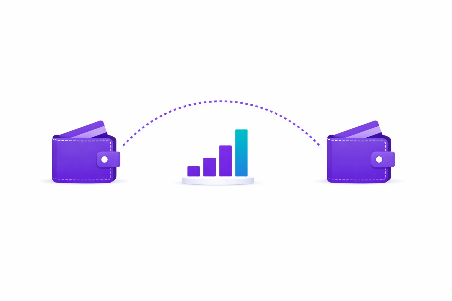 Minimalist graphic of digital wallets and a bar chart showing crypto cost basis tracking for business.