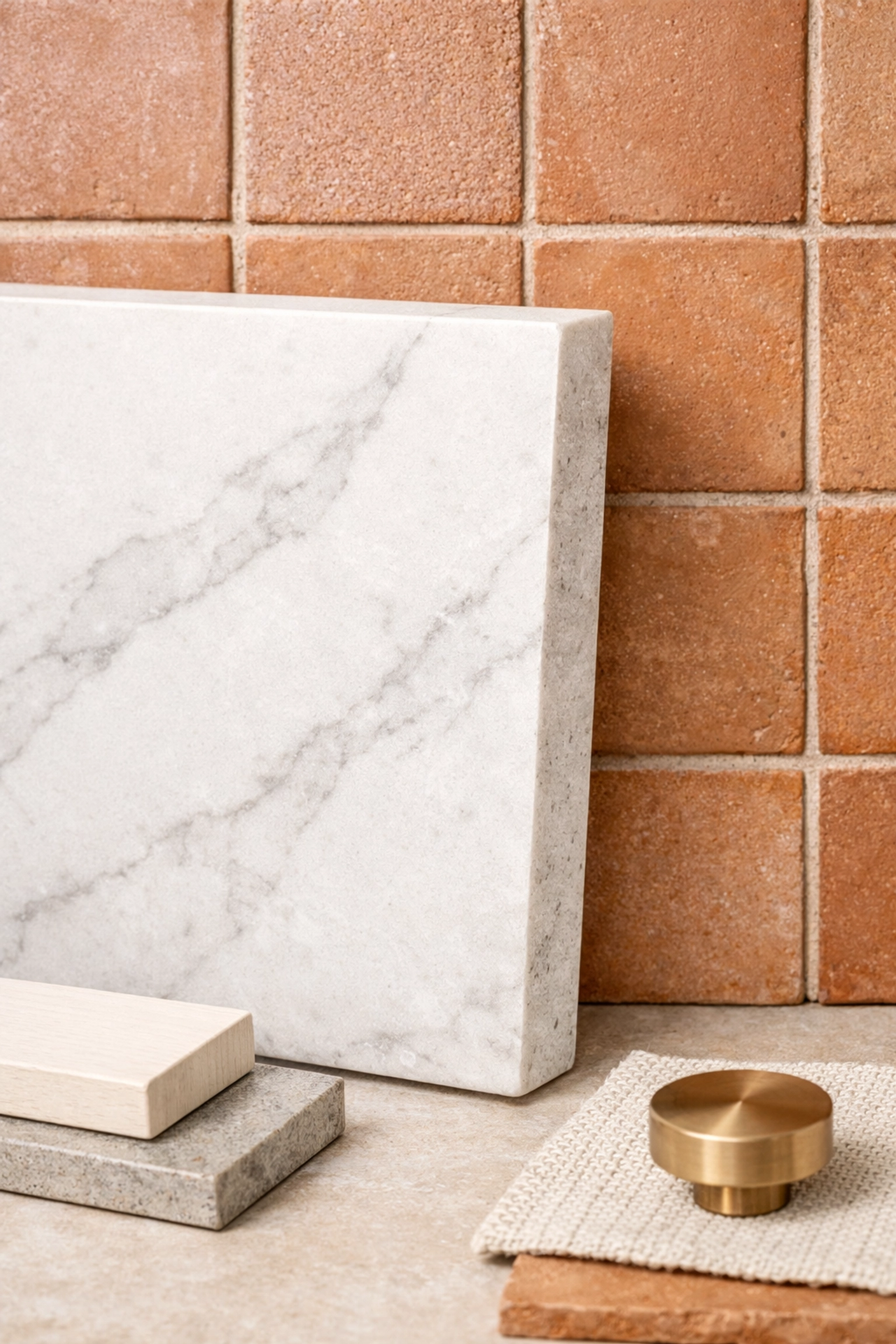 High-quality white quartz and terracotta tiles for a premium Orlando kitchen renovation project.