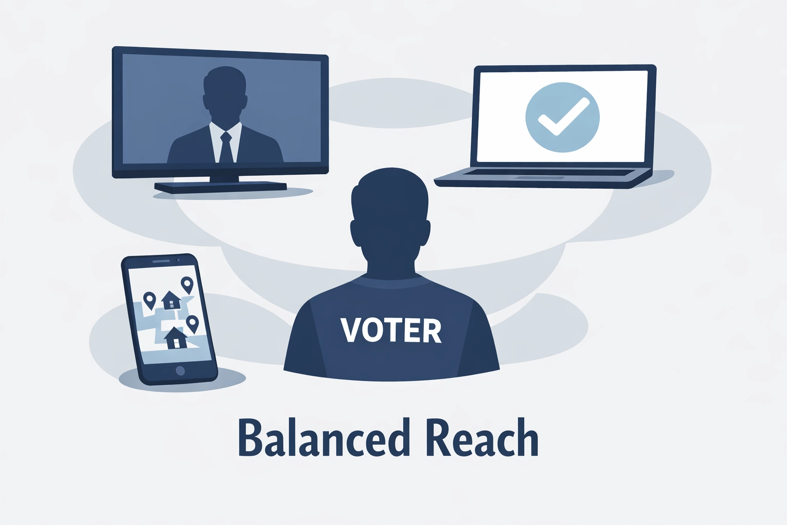 Voter reached by political ads across TV, laptop, and phone with frequency capping to avoid ad fatigue.