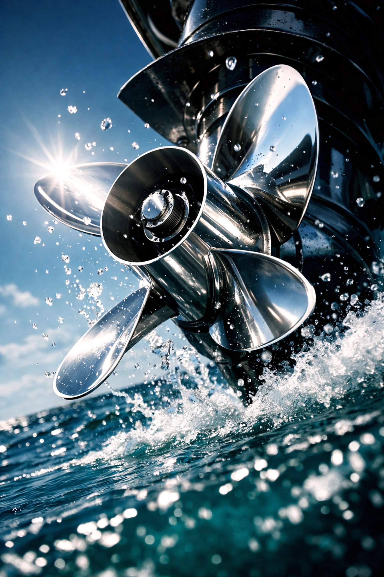 Polished stainless steel boat propeller being inspected as part of routine boat maintenance in Oklahoma City.