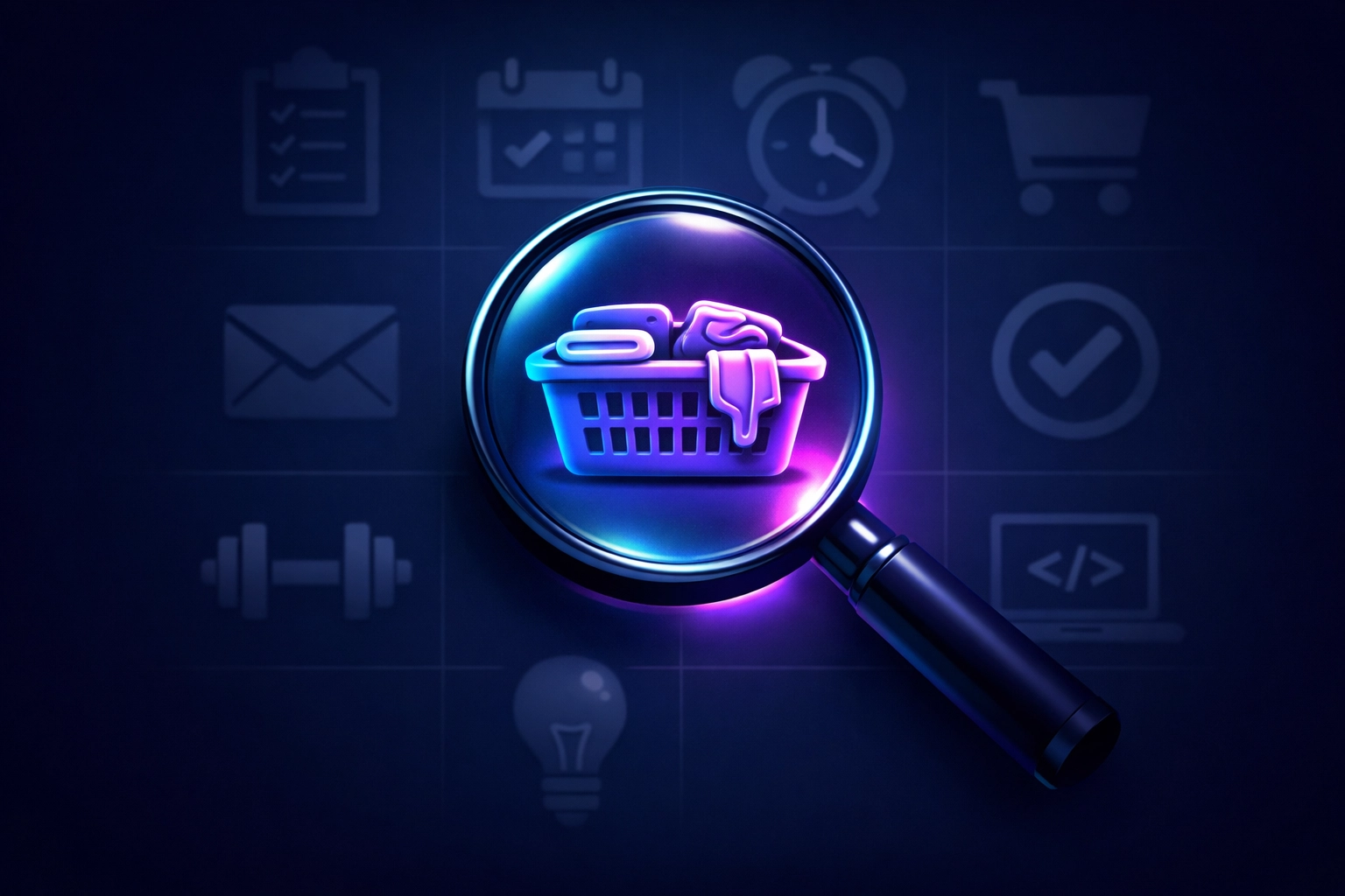 Magnifying glass highlighting a specific laundry chore icon on a personalized visual task chart.