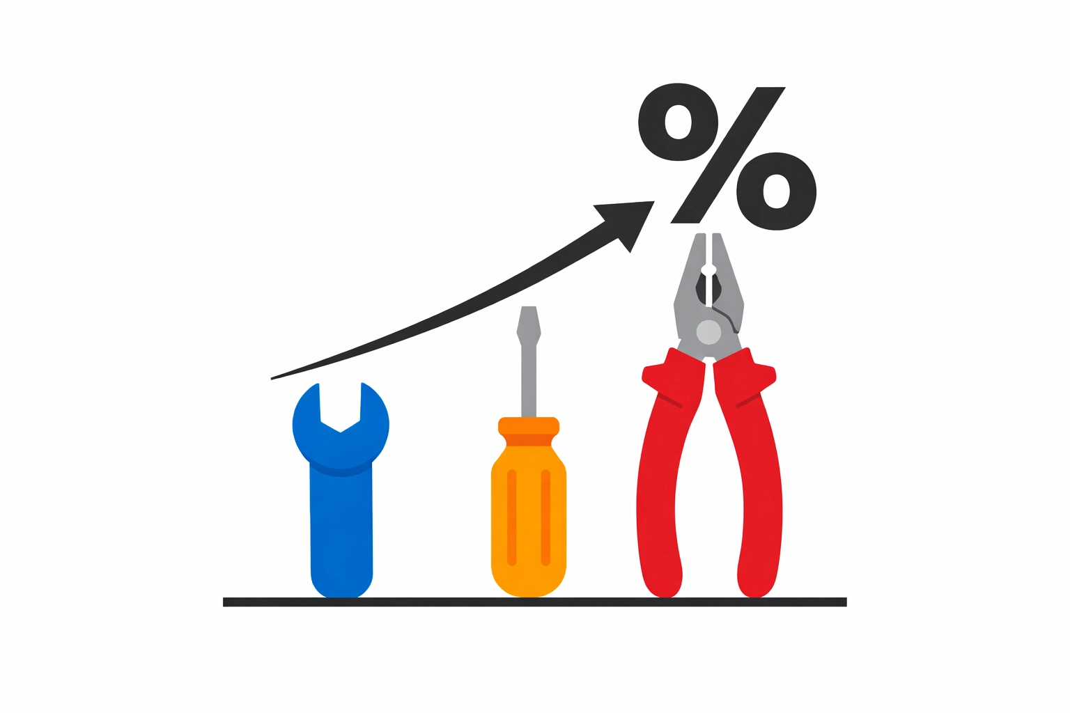 Bar chart made of trade tools trending upward to represent profit growth and savings for trade businesses.