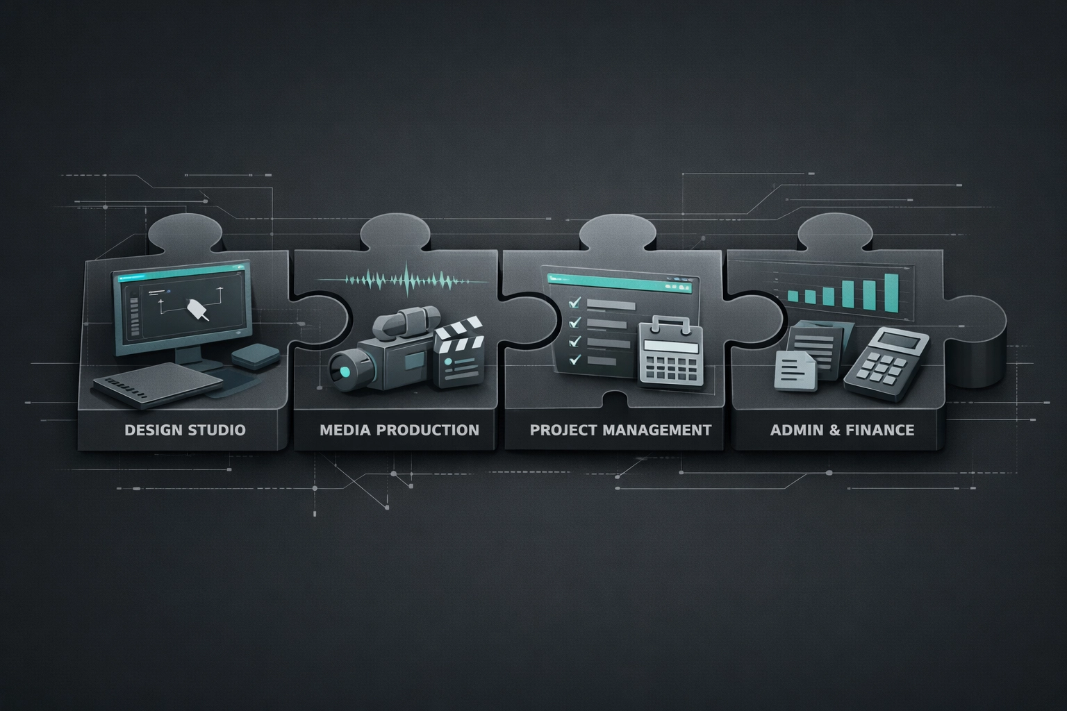 Integrated software architecture connecting creative and administrative film production workflows.