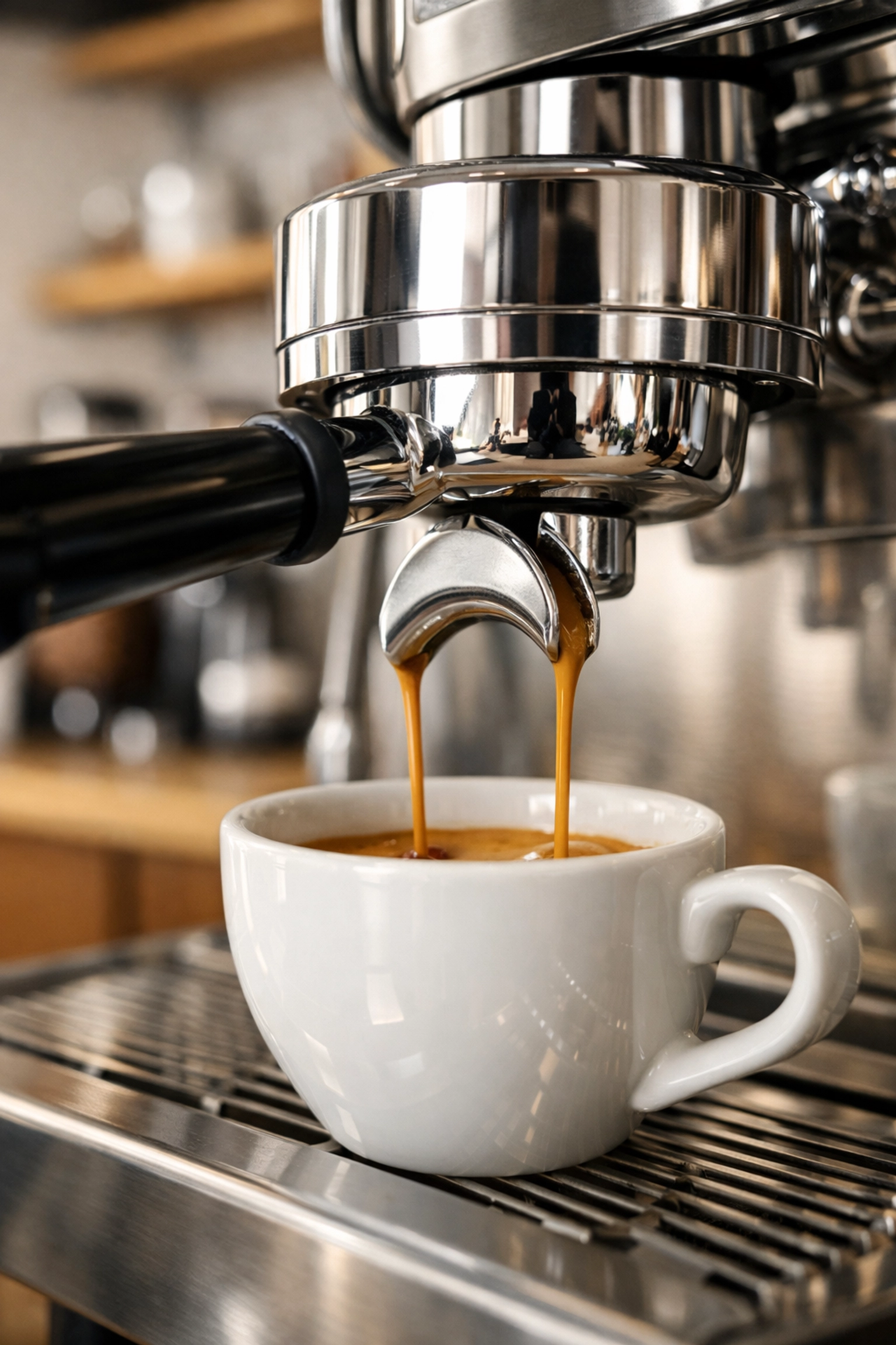 Rich espresso flowing from a commercial machine, highlighting quality wholesale coffee equipment.