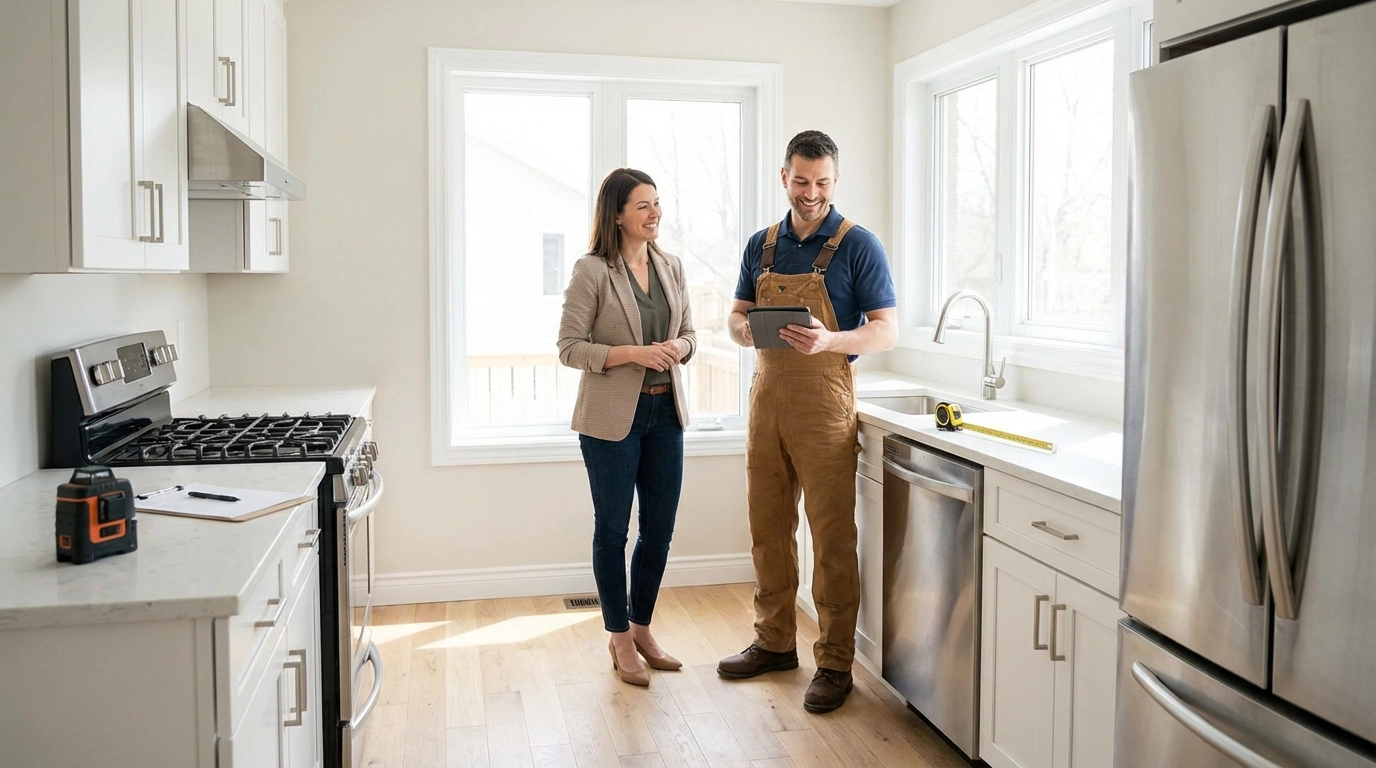 Team members inspect property under renovation