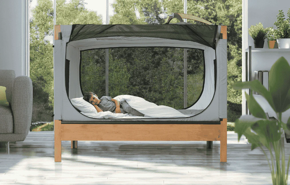 Safe Place Permanent Bed - sturdy wooden frame with mesh enclosure
