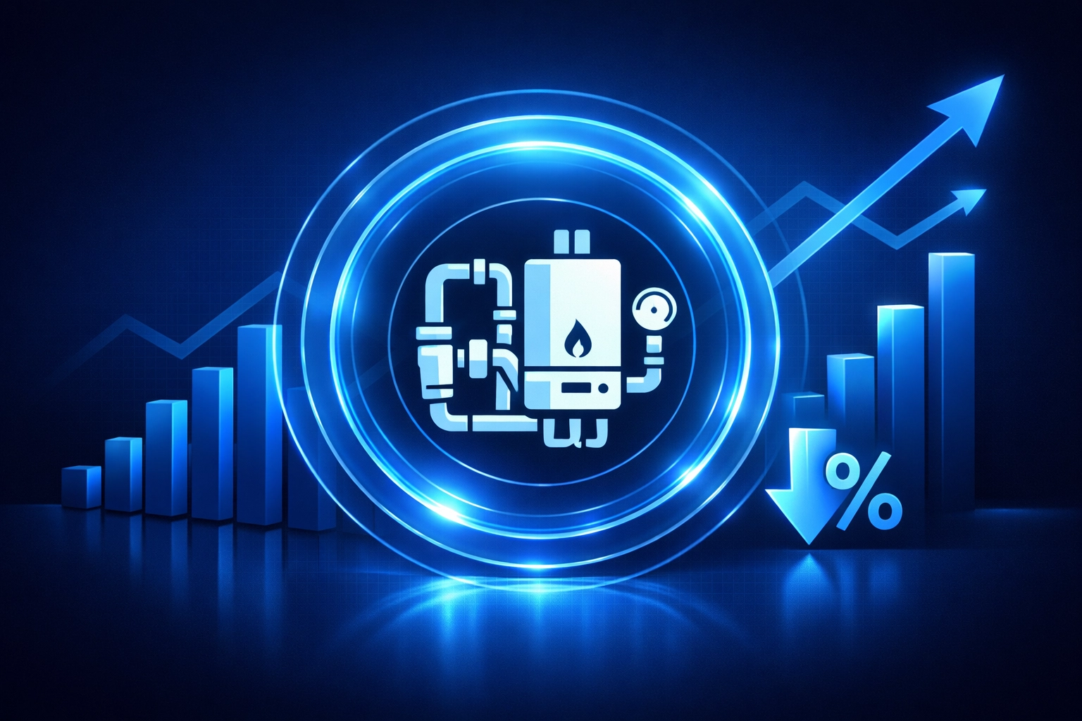 Building boiler icon with financial charts illustrating NYC tax abatement savings for property owners.