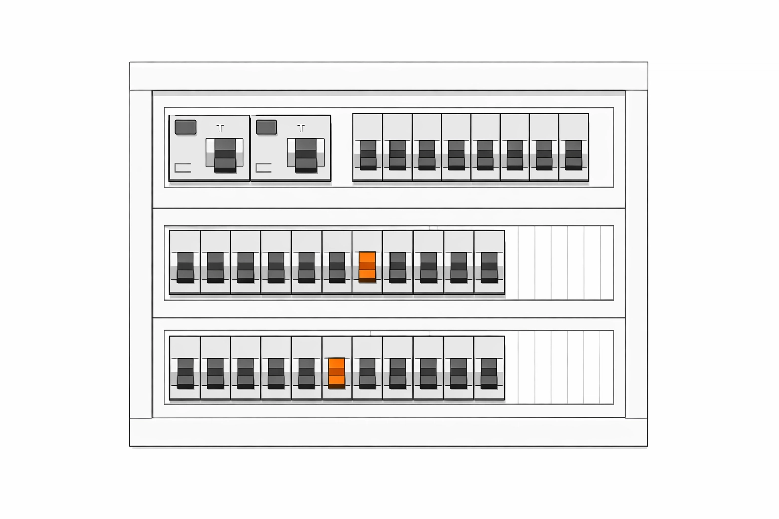 Moderner Elektro-Verteilerkasten mit FI-Schaltern für sichere Elektroinstallationen in NÖ.