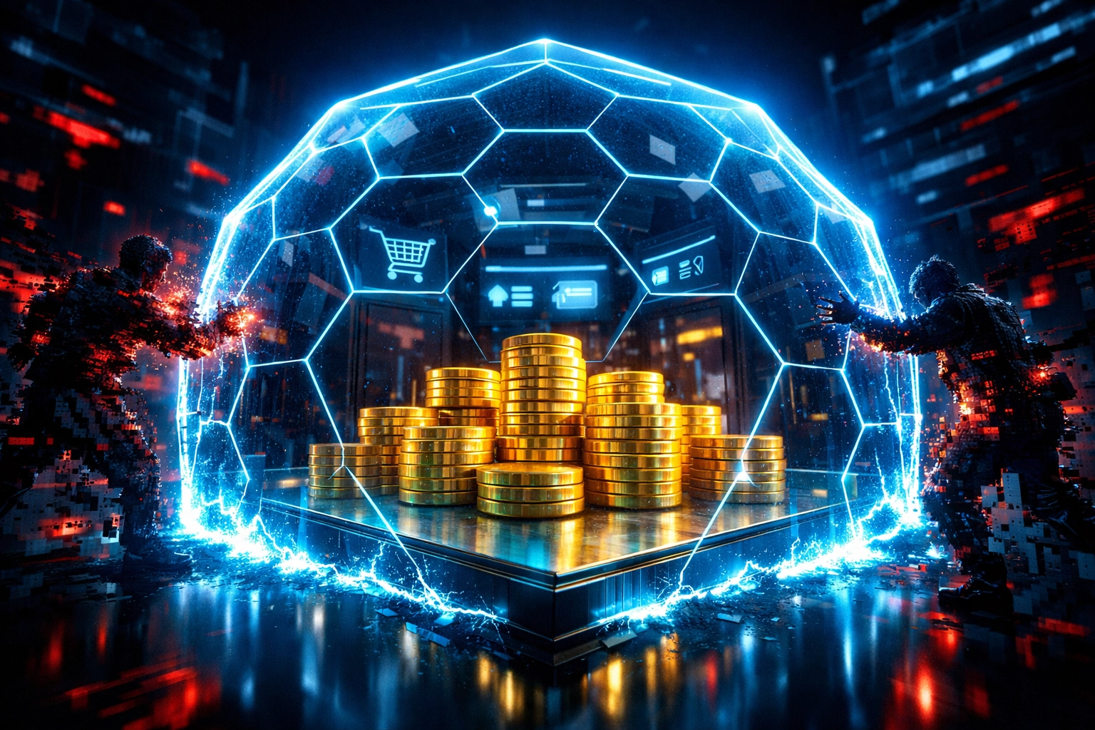 Secure Web3 payments protecting a digital storefront from merchant fraud and chargebacks with Larecoin technology.