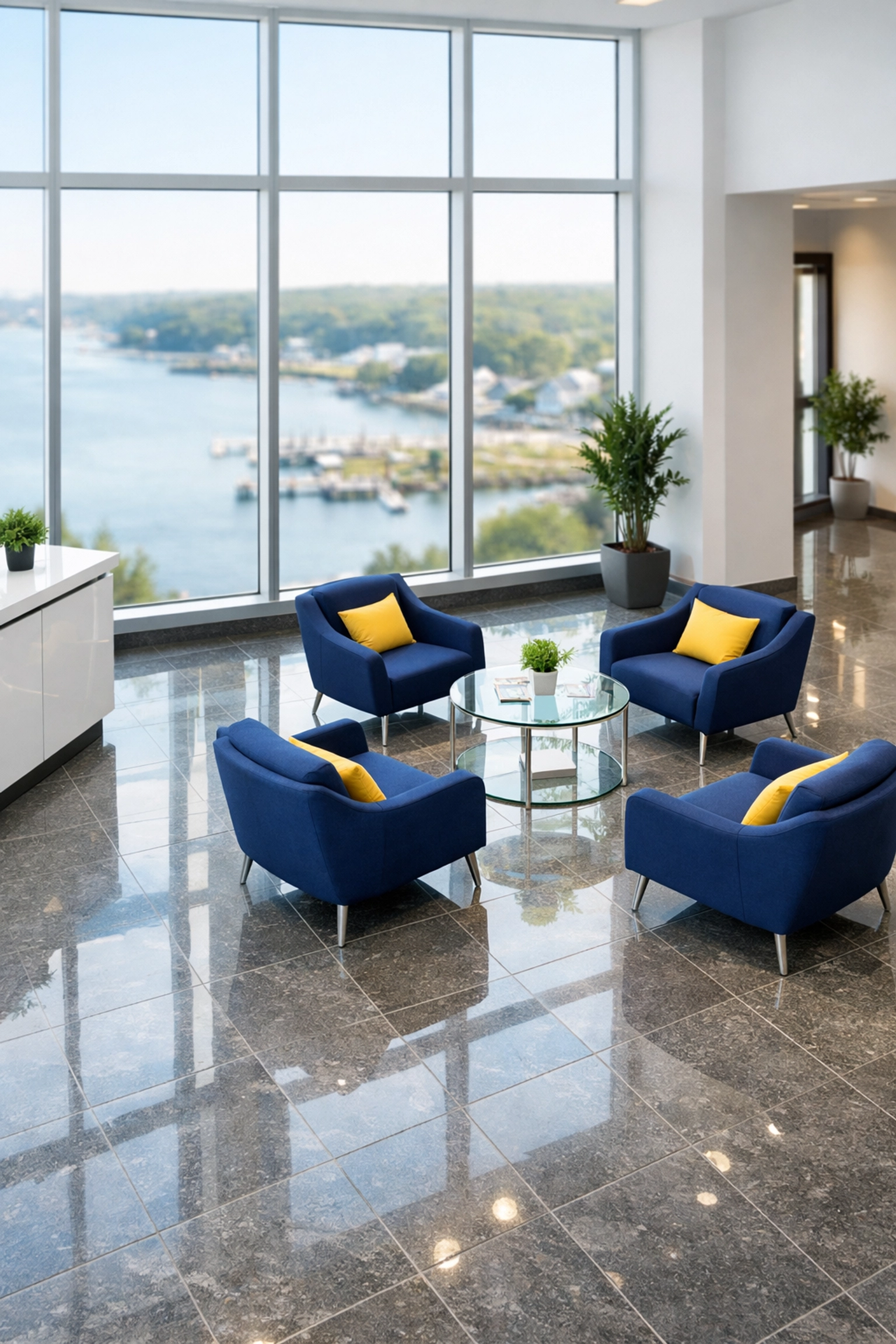 Clean and professional modern office lobby in Buzzards Bay showing expert commercial cleaning services.