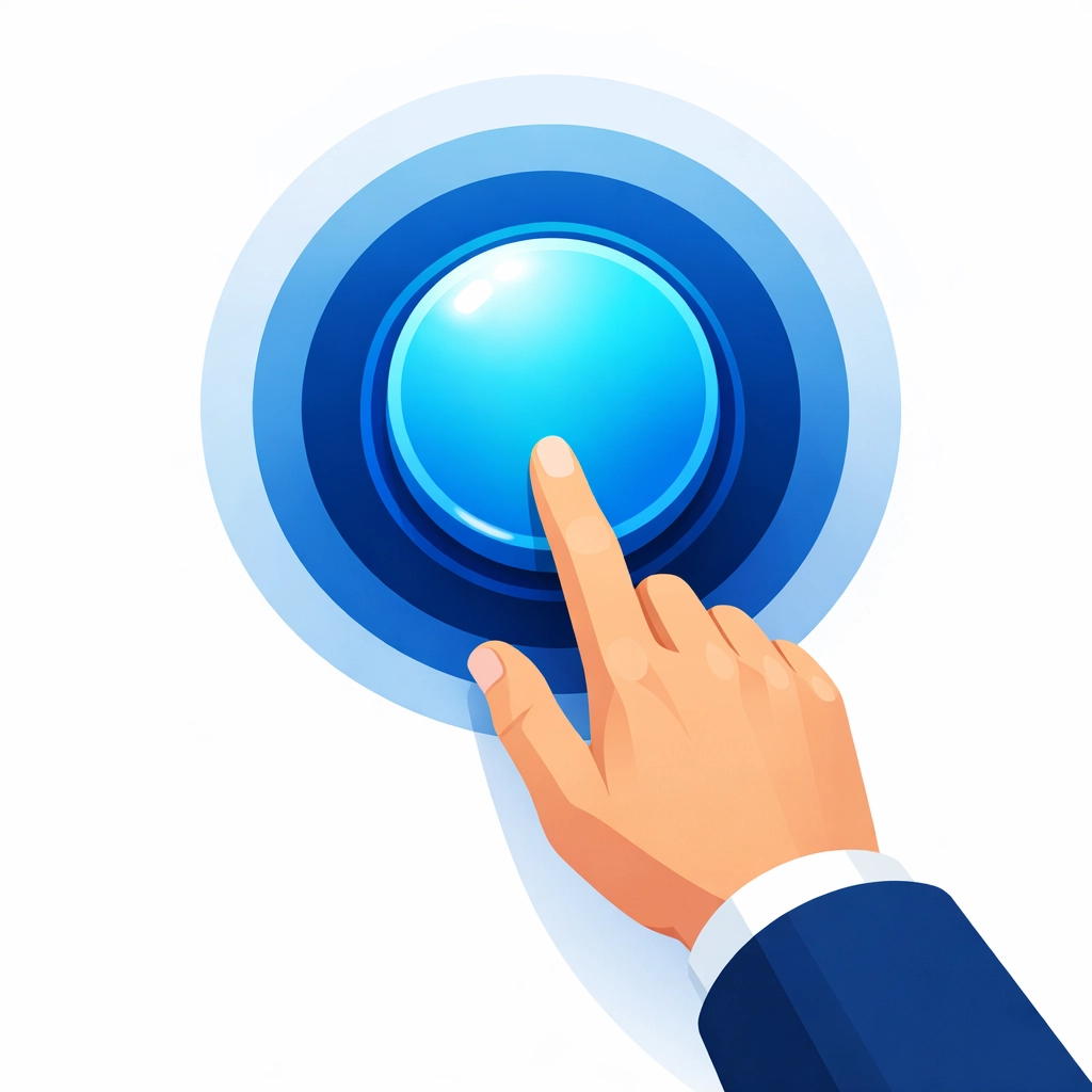 Digital hand clicking a call-to-action button to illustrate high-conversion website design and layout.