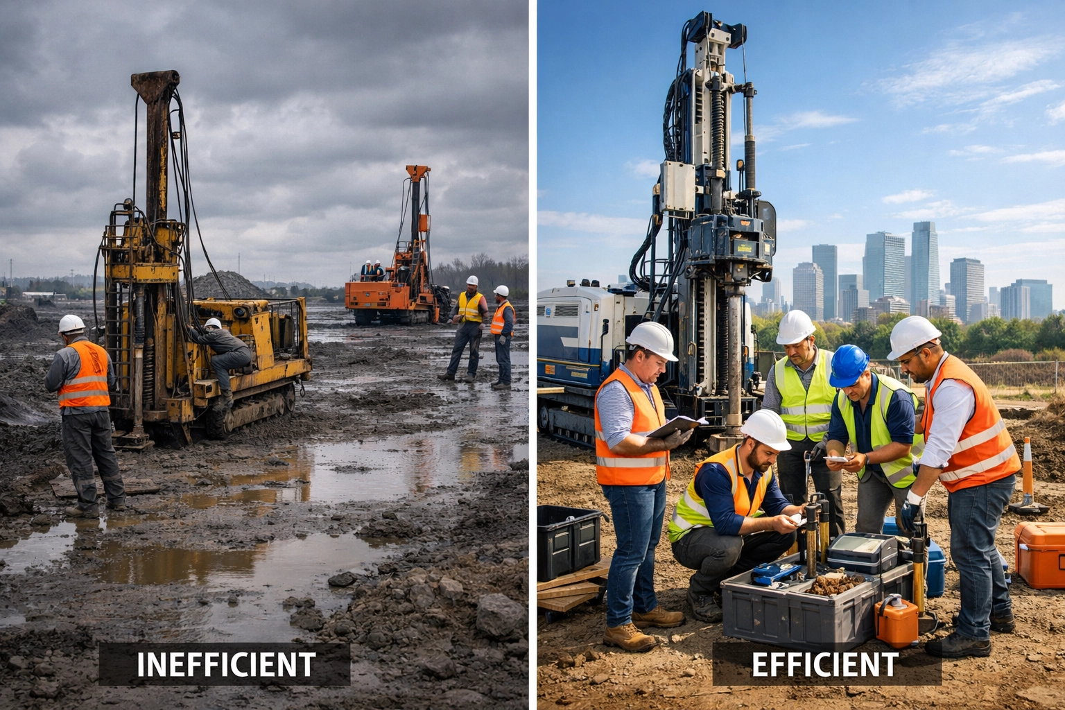 Comparison of separate vs integrated site investigation showing efficiency gains
