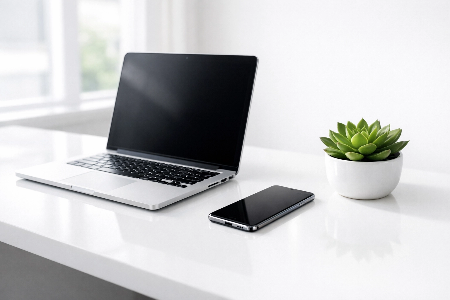 Sleek minimalist workspace featuring a laptop used for local business eCommerce website development.