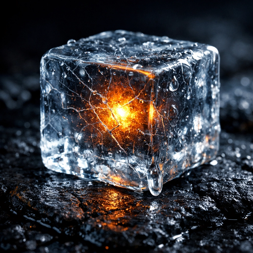 Melting ice cube illustrating the breakthrough point in habit consistency and latent potential.