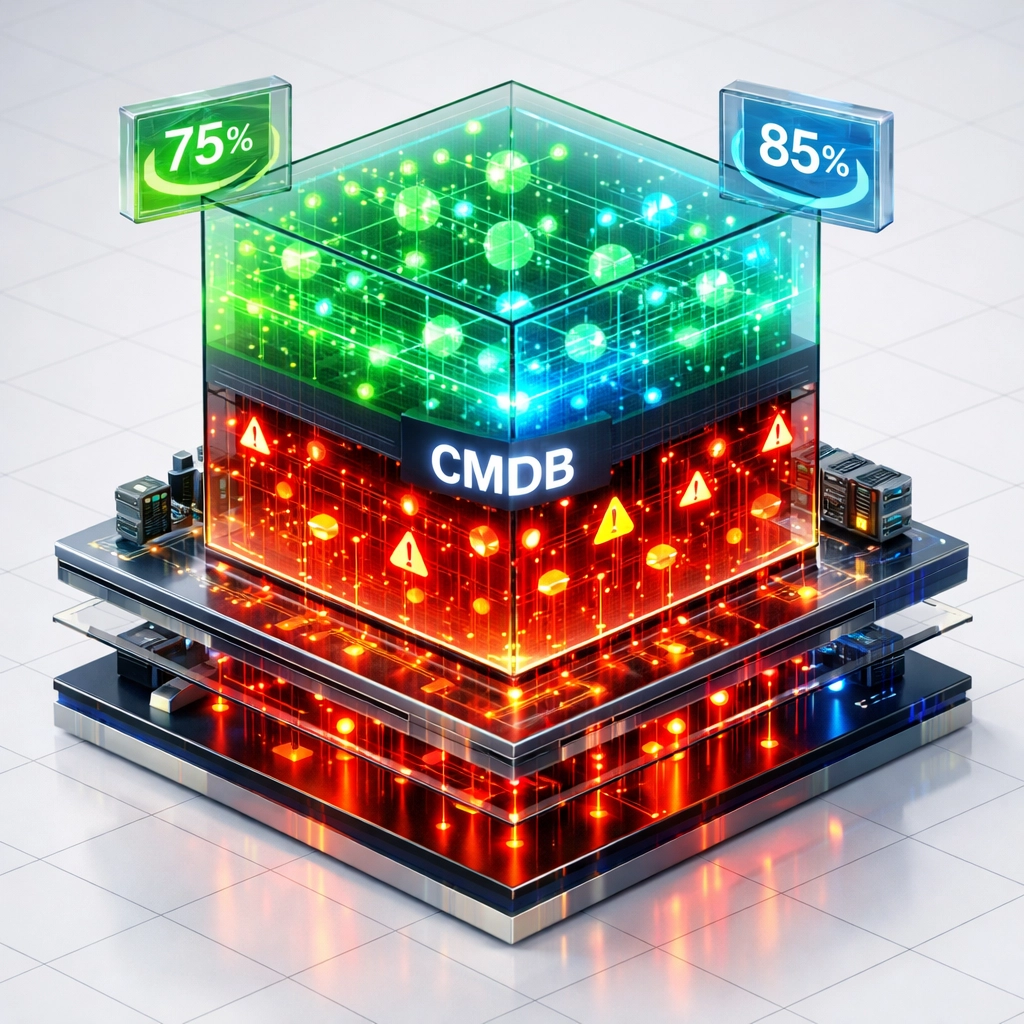 ServiceNow CMDB data quality visualization showing poor accuracy versus optimized configuration data