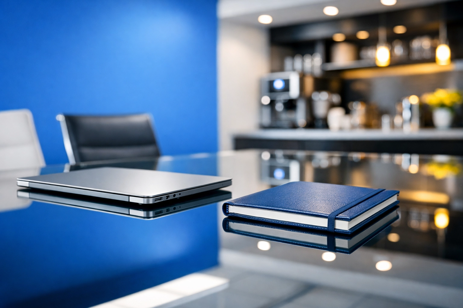 Spotless glass conference table in a high-tech boardroom showing the results of consistent commercial cleaning.
