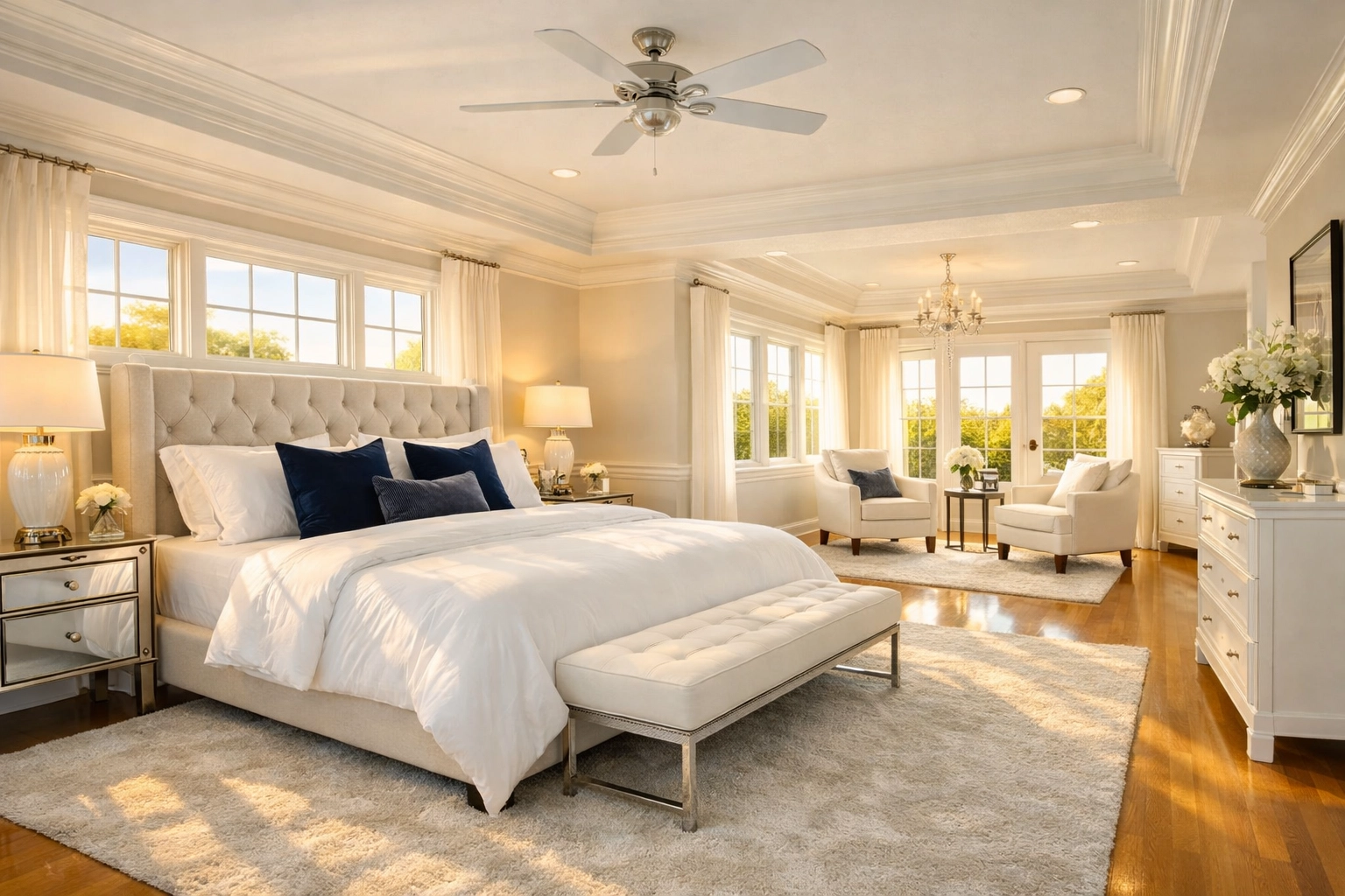 Pristine master bedroom following a professional post construction cleaning service in Northborough.
