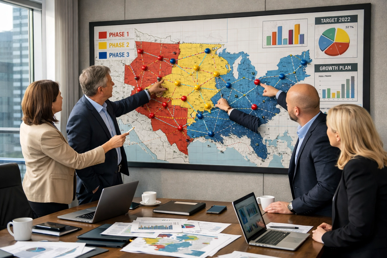 Fortune 100 executives planning geographic expansion strategy for career-ready infrastructure