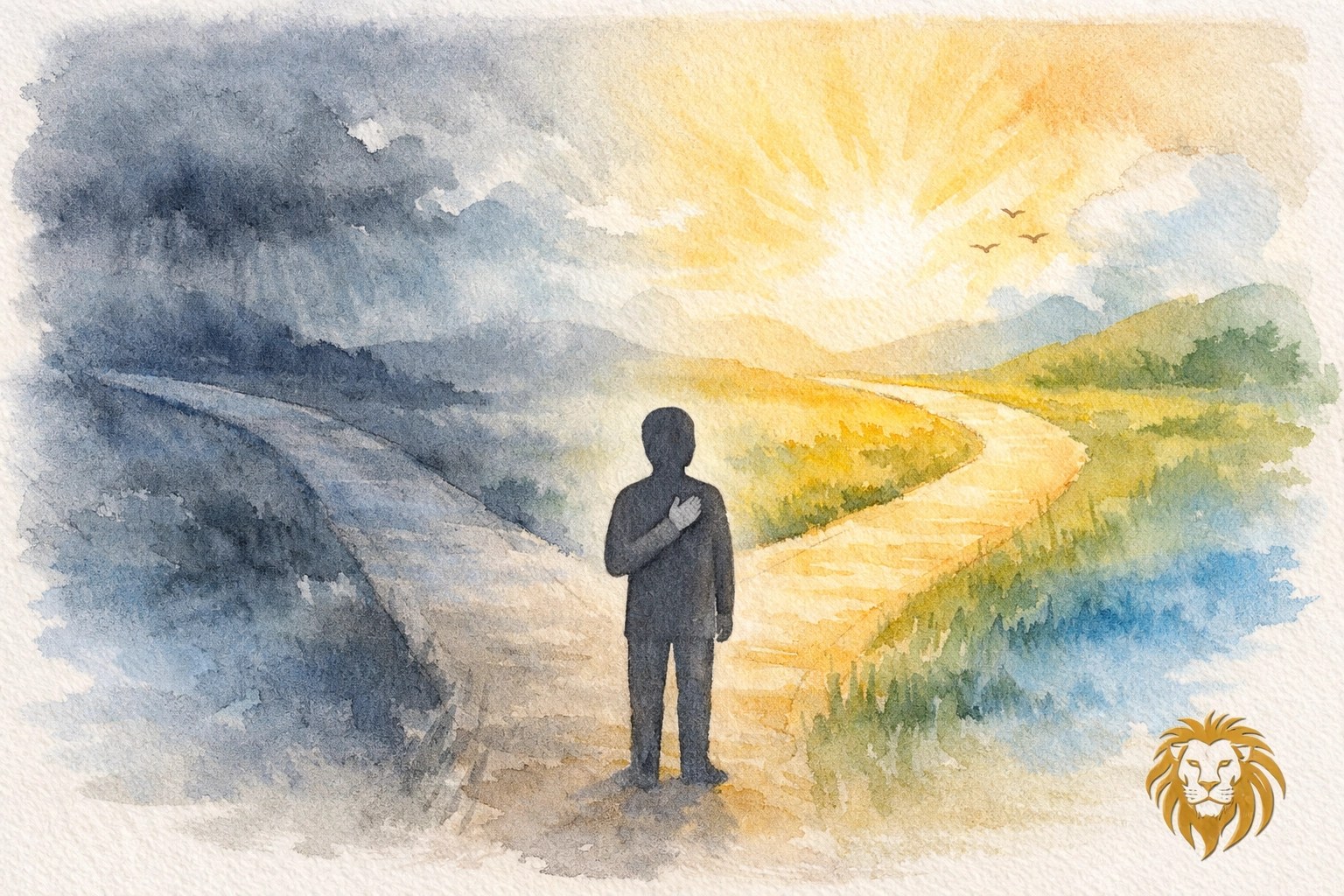 Crossroads showing choice between rumination and wisdom after emotional hijack reset