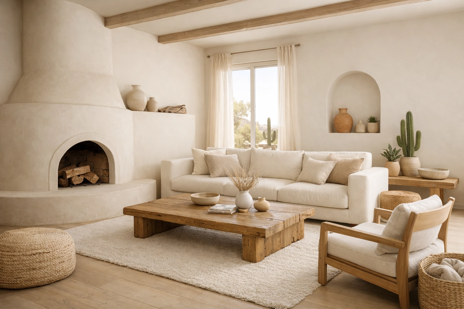 Calming minimalist indoor Arizona home space with natural light