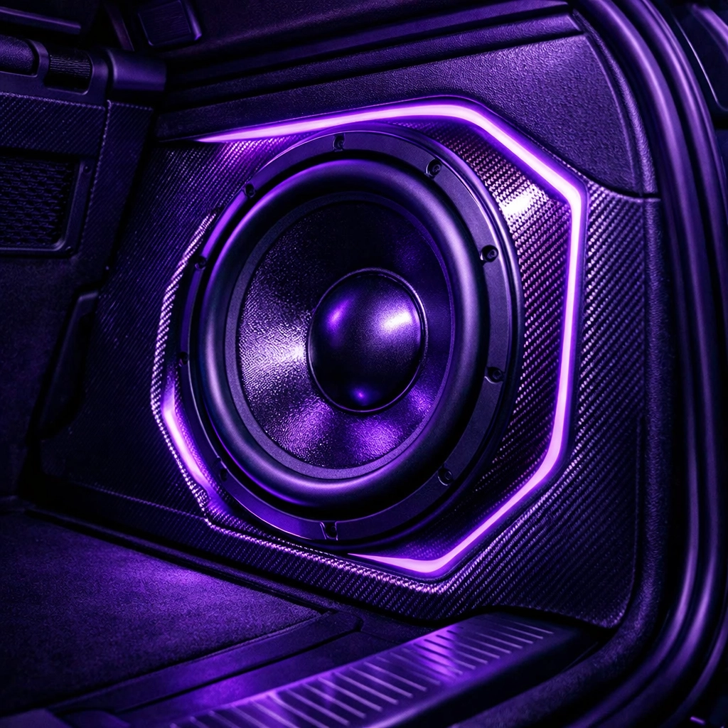 Custom stealth subwoofer enclosure for car audio upgrades at Ultimate Sounds Chattanooga.