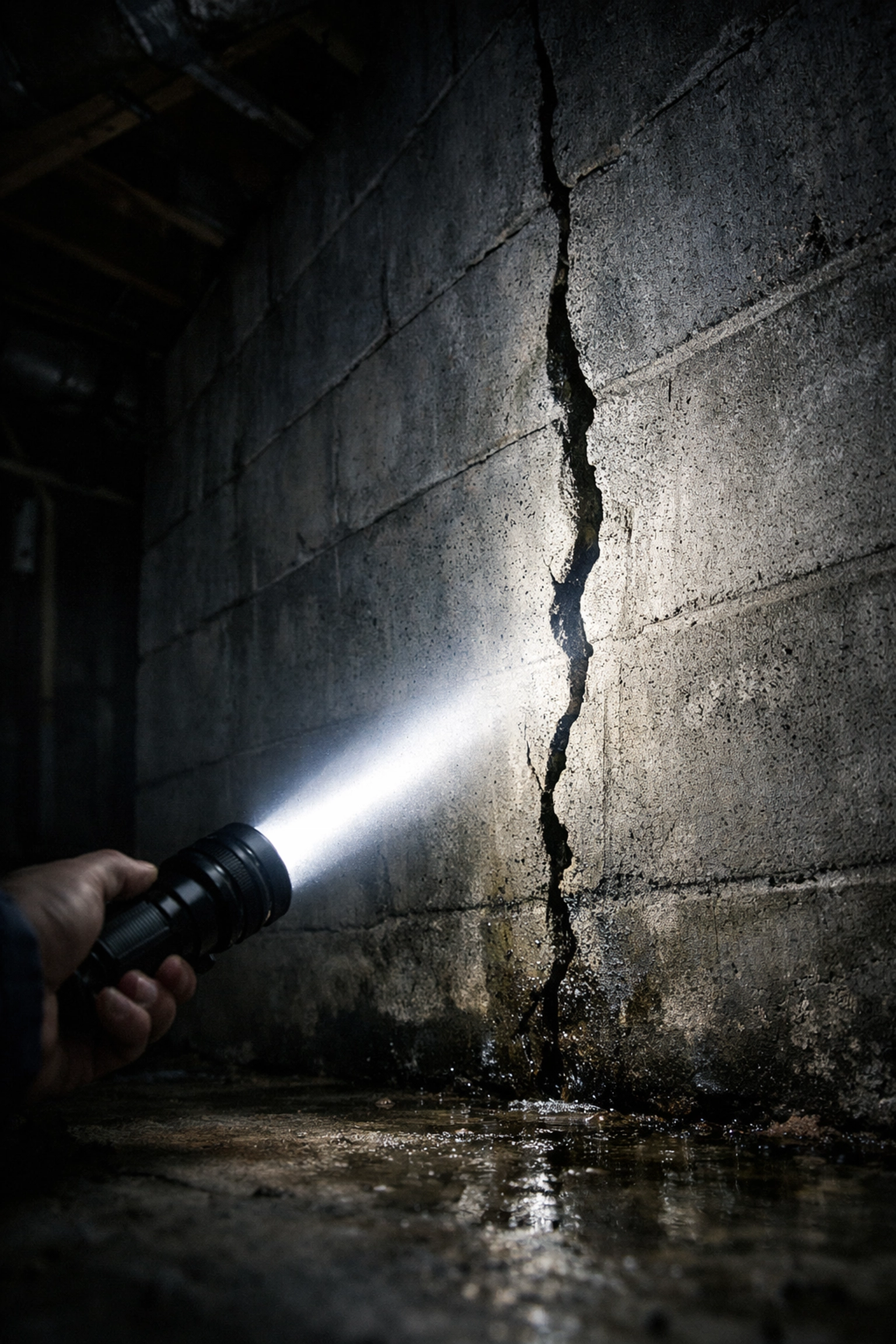 Inspector uncovering a foundation crack during a home inspection in VT.