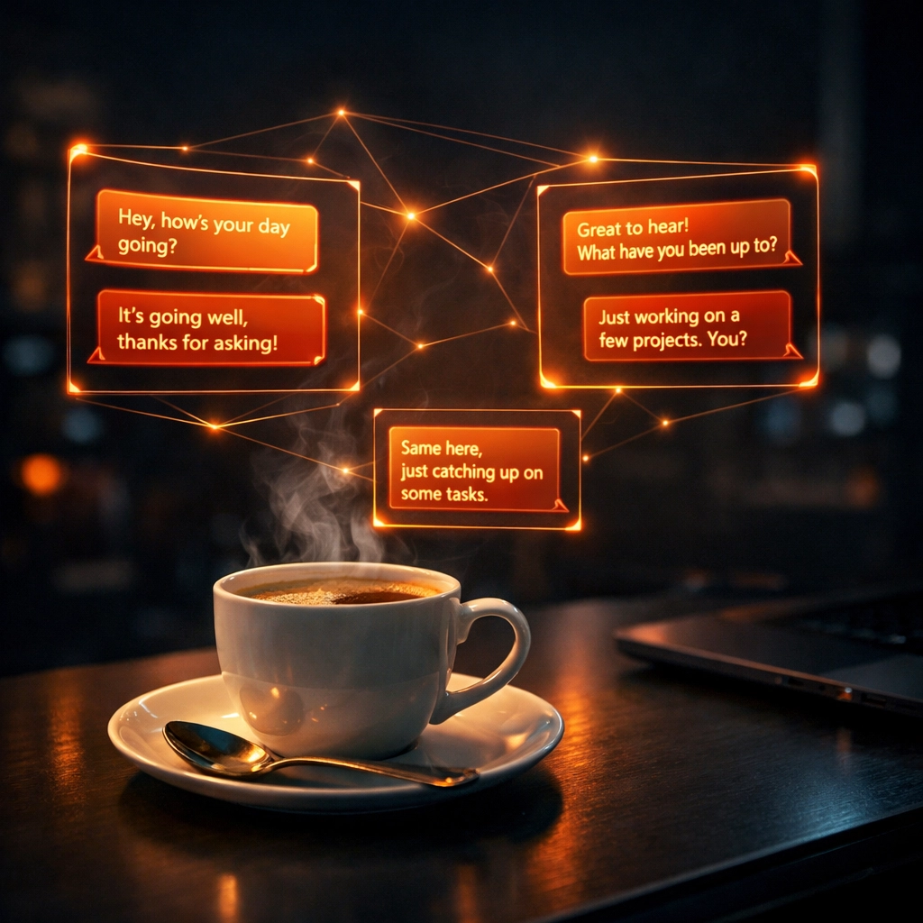 Coffee cup with conversation bubbles representing authentic one-on-one communication in content